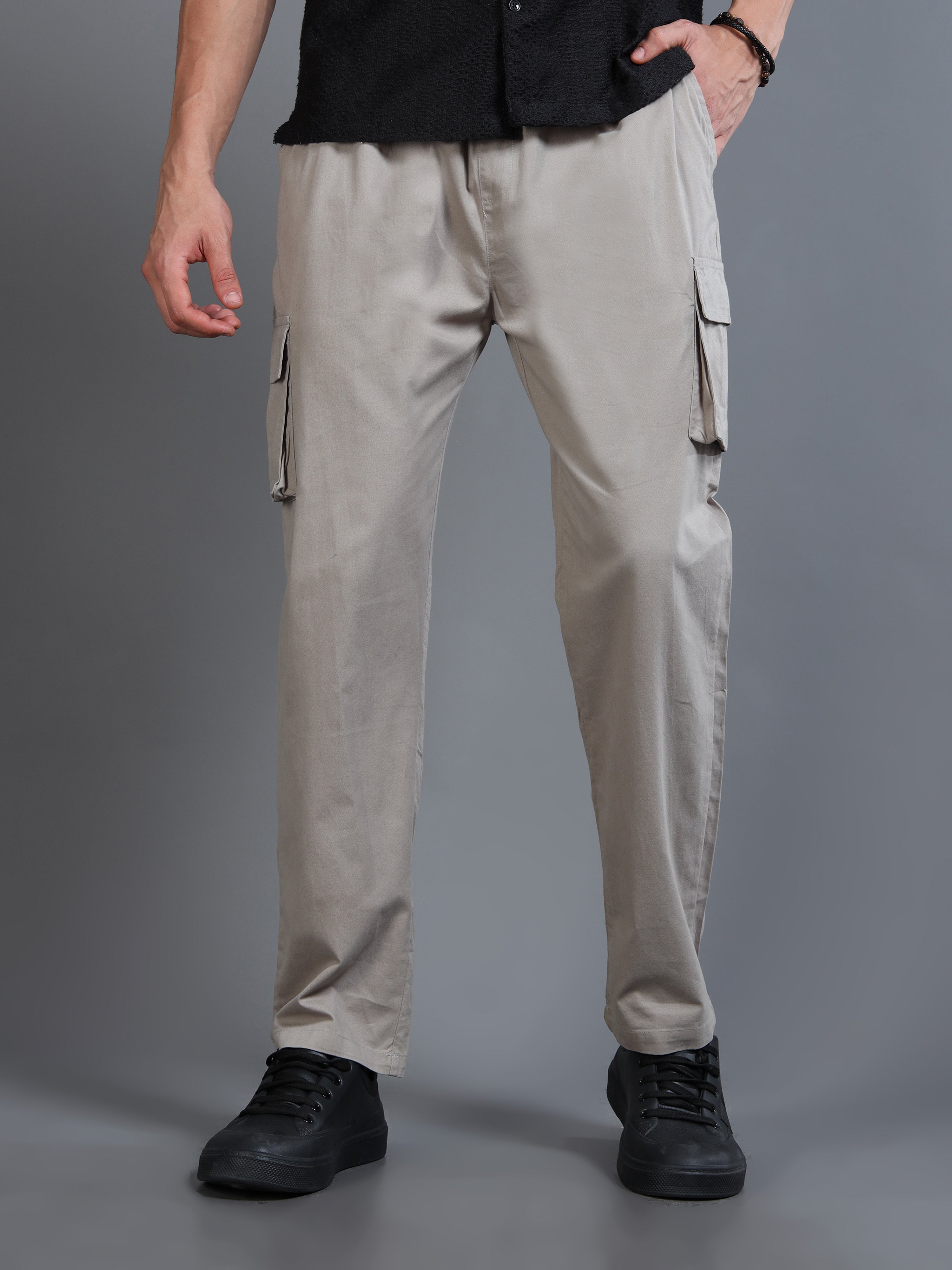 Men's Grey Rear Cargo Trousers