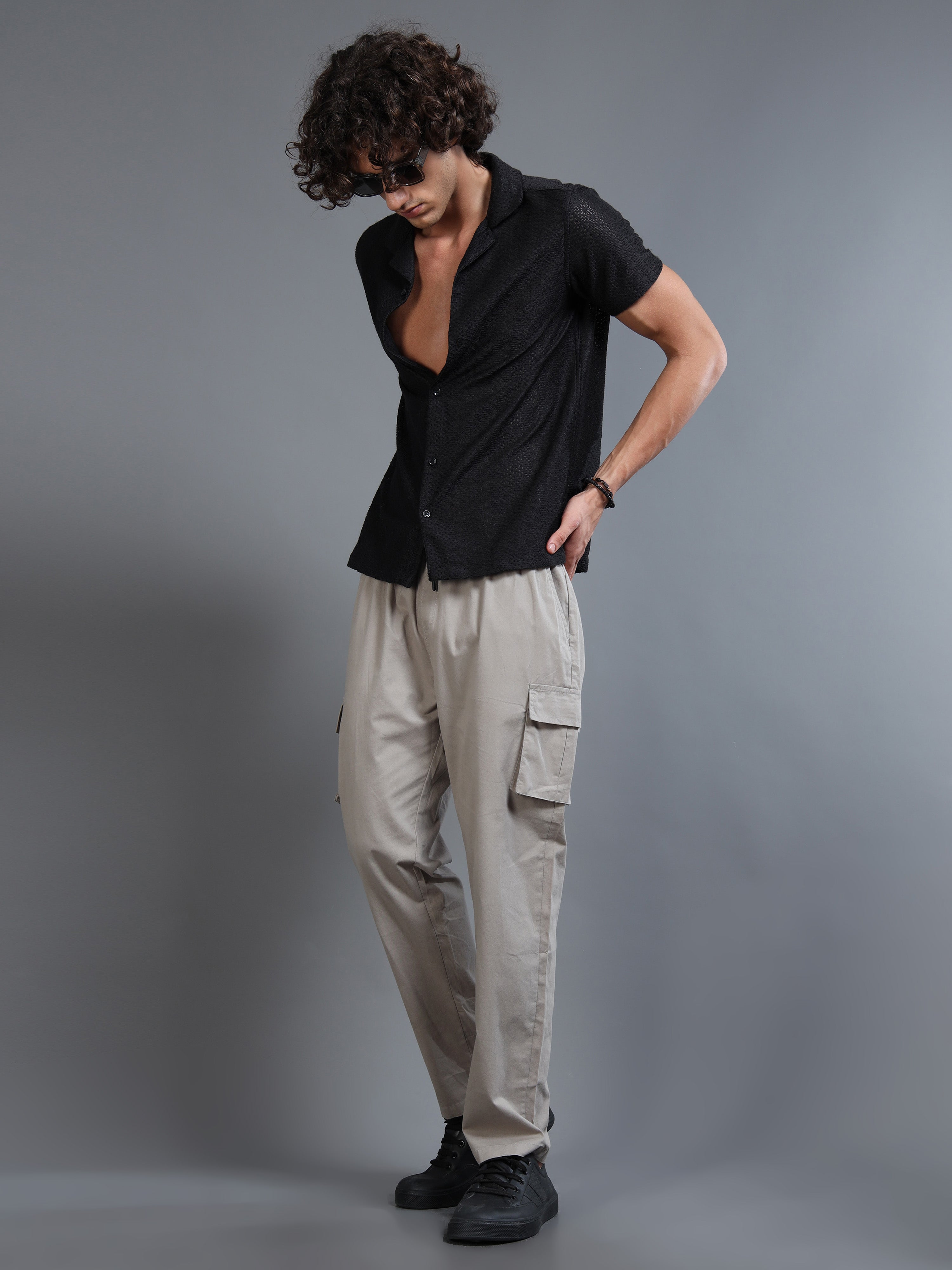 Men's Grey Rear Cargo Trousers