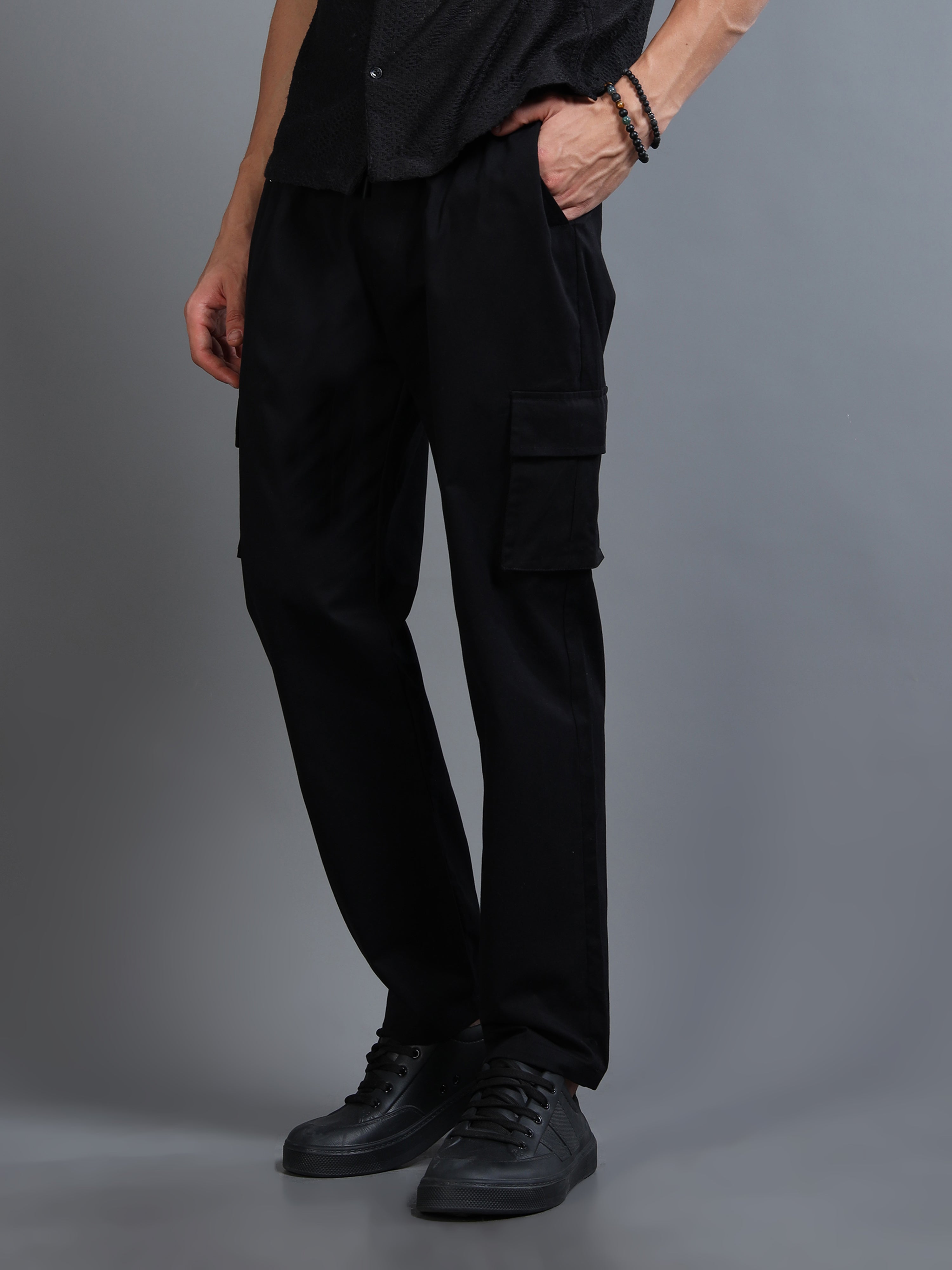 Men's Black Rear Cargo Trousers