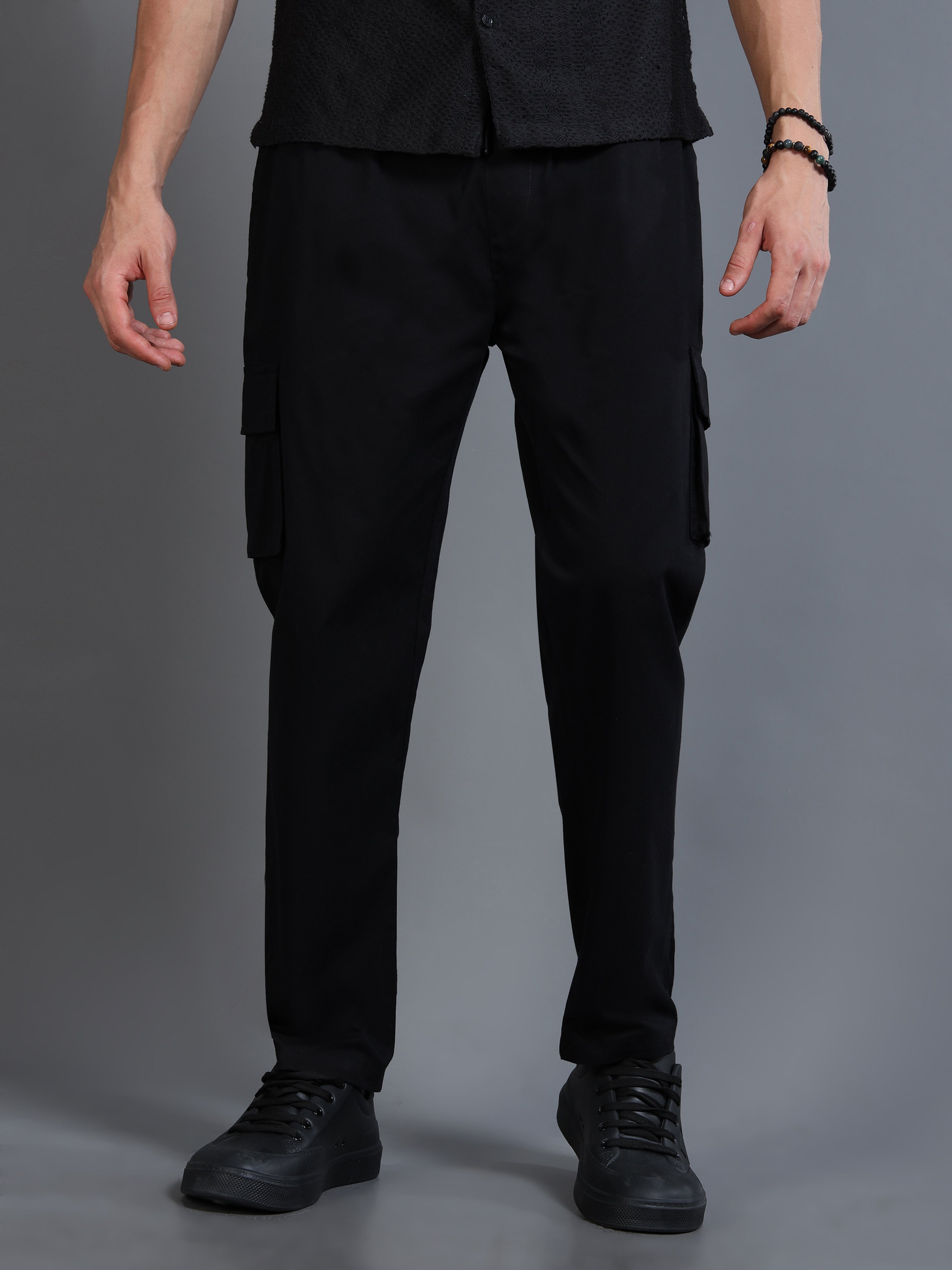 Men's Black Rear Cargo Trousers