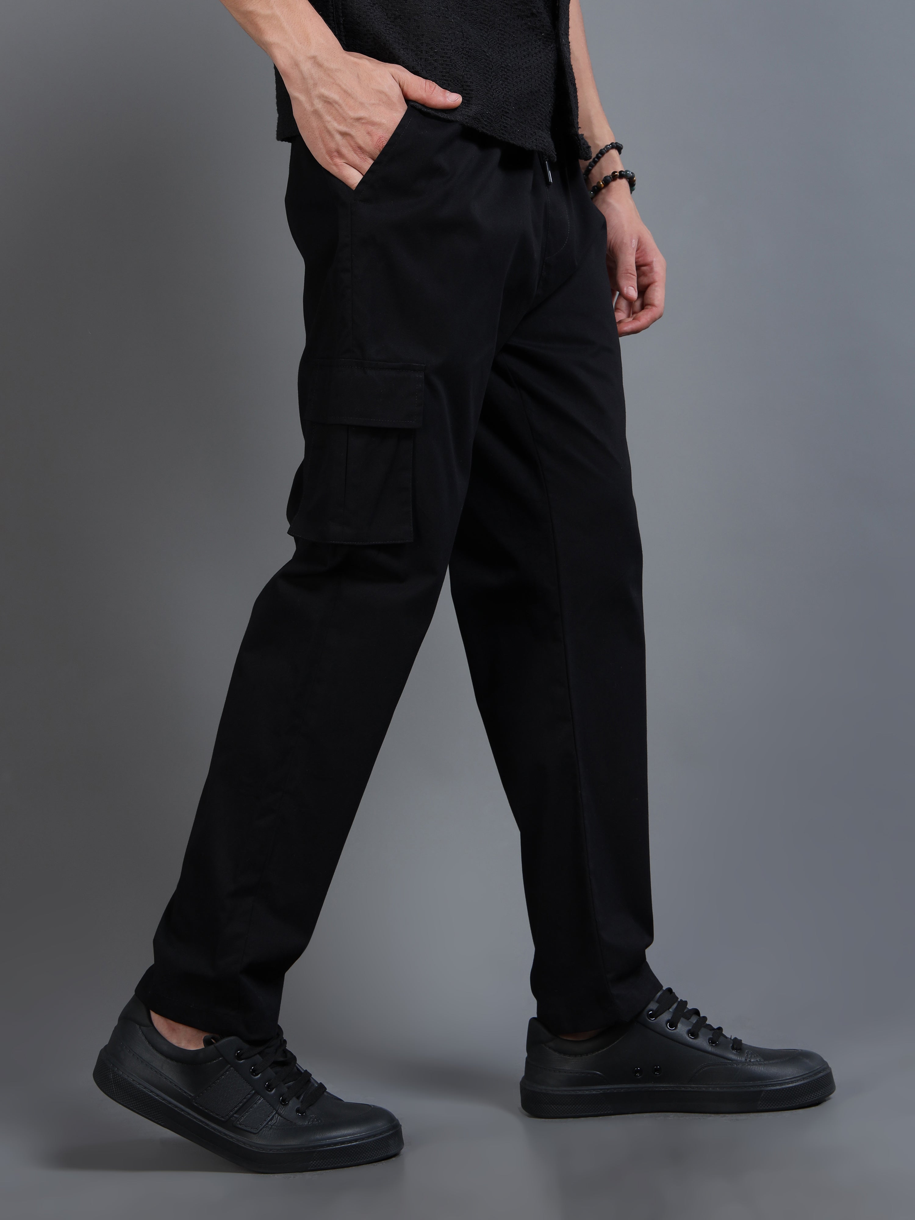 Men's Black Rear Cargo Trousers