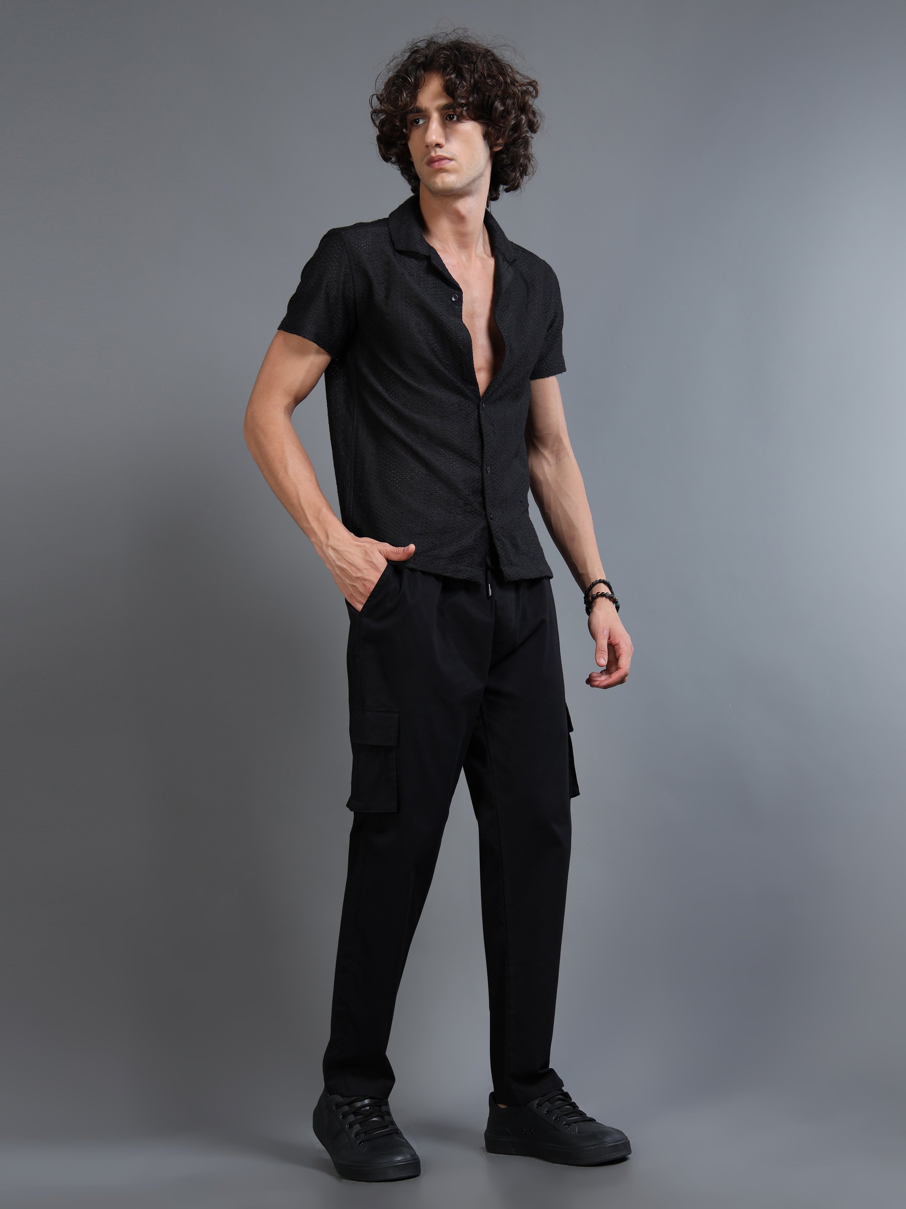 Men's Black Rear Cargo Trousers