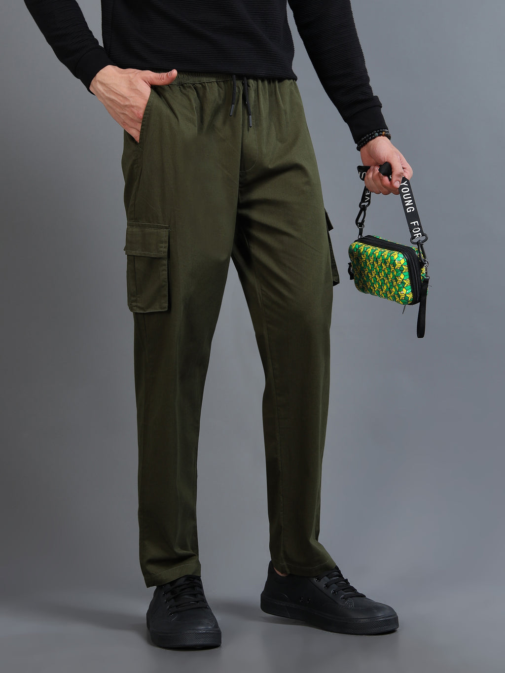 Men's Green Rear Cargo Trousers