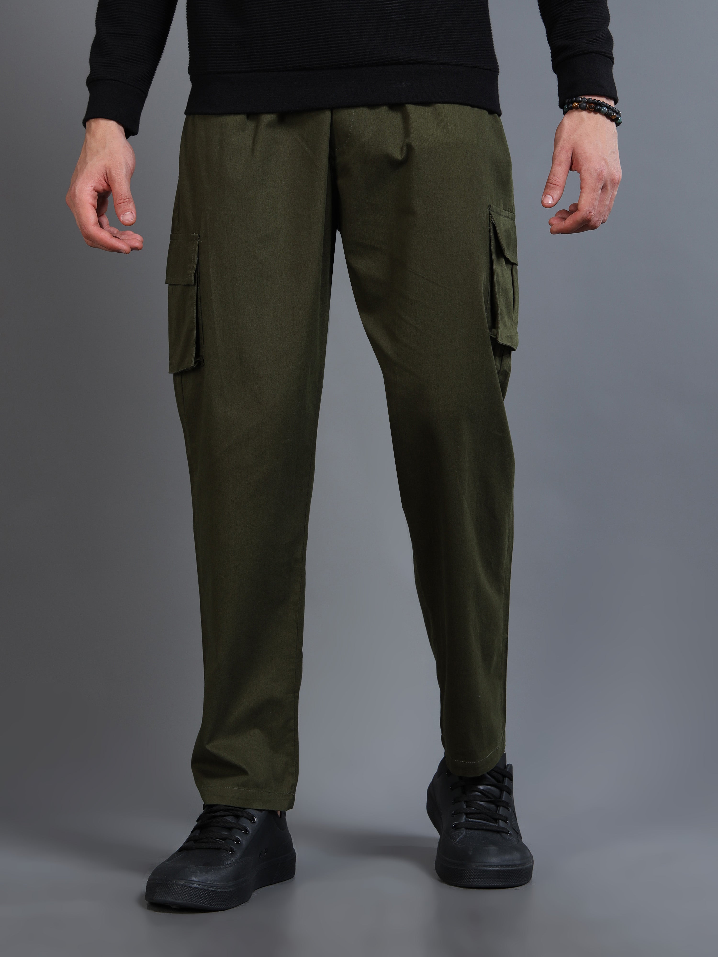Men's Green Rear Cargo Trousers