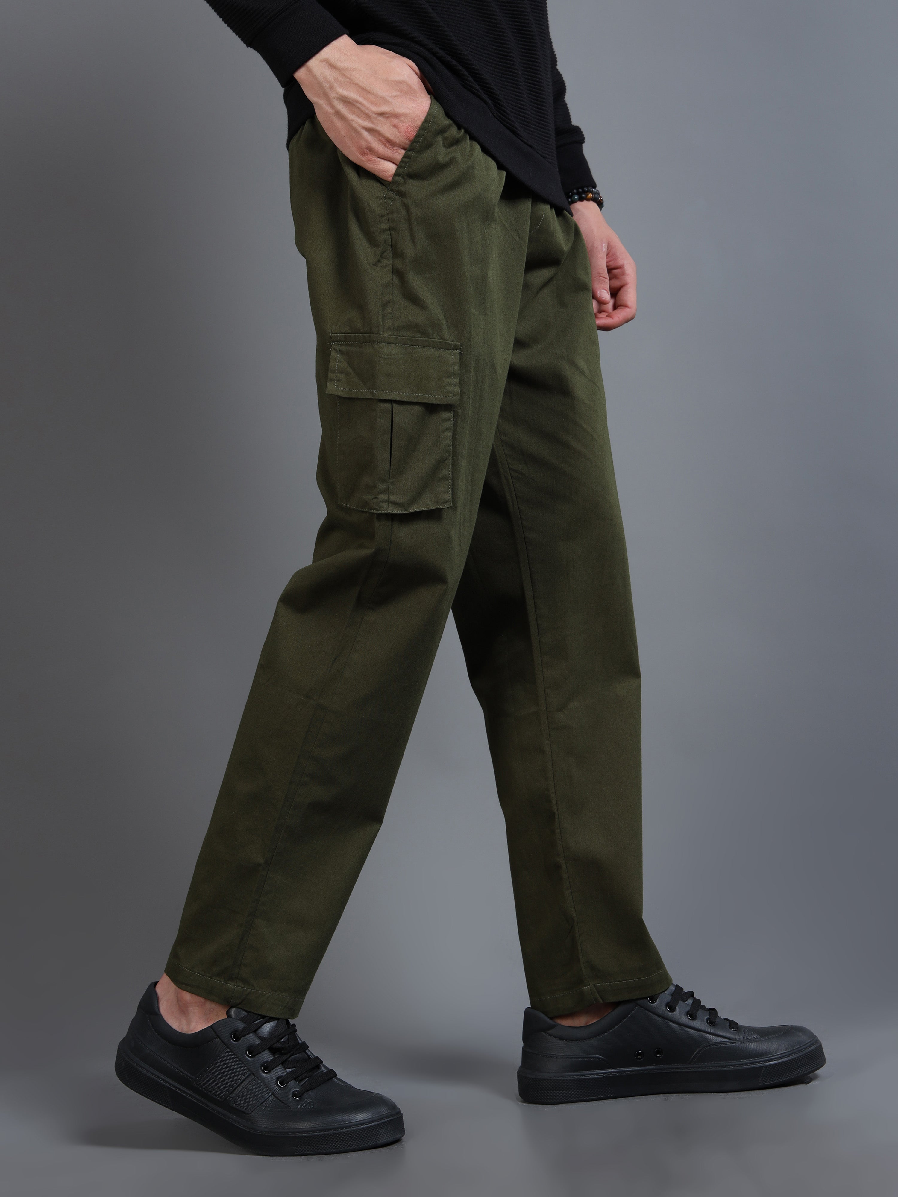 Men's Green Rear Cargo Trousers