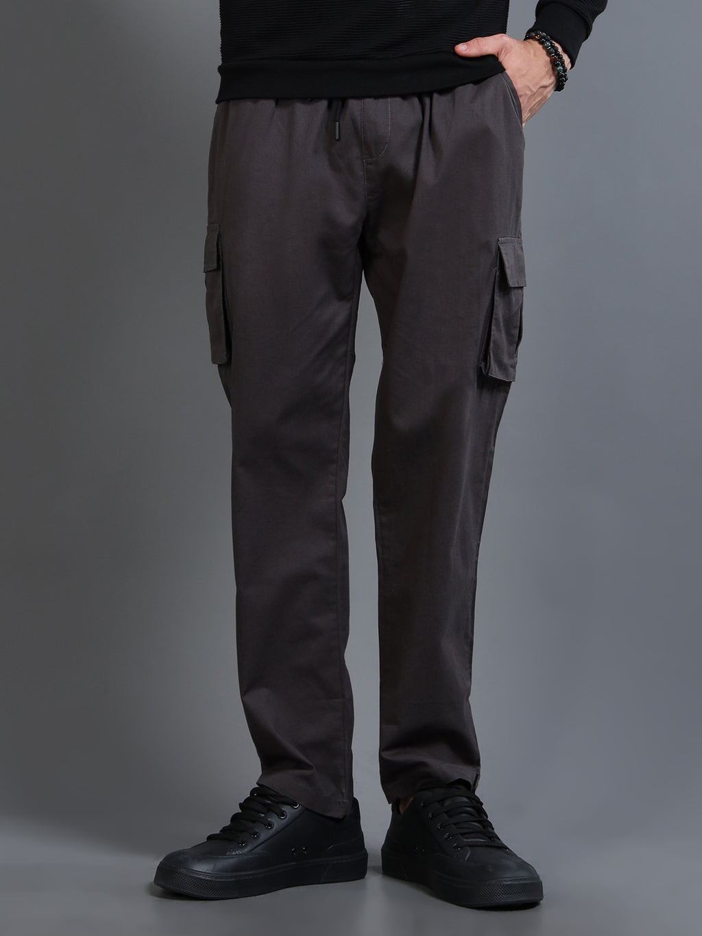 Men's Charcoal Grey Rear Cargo Trousers