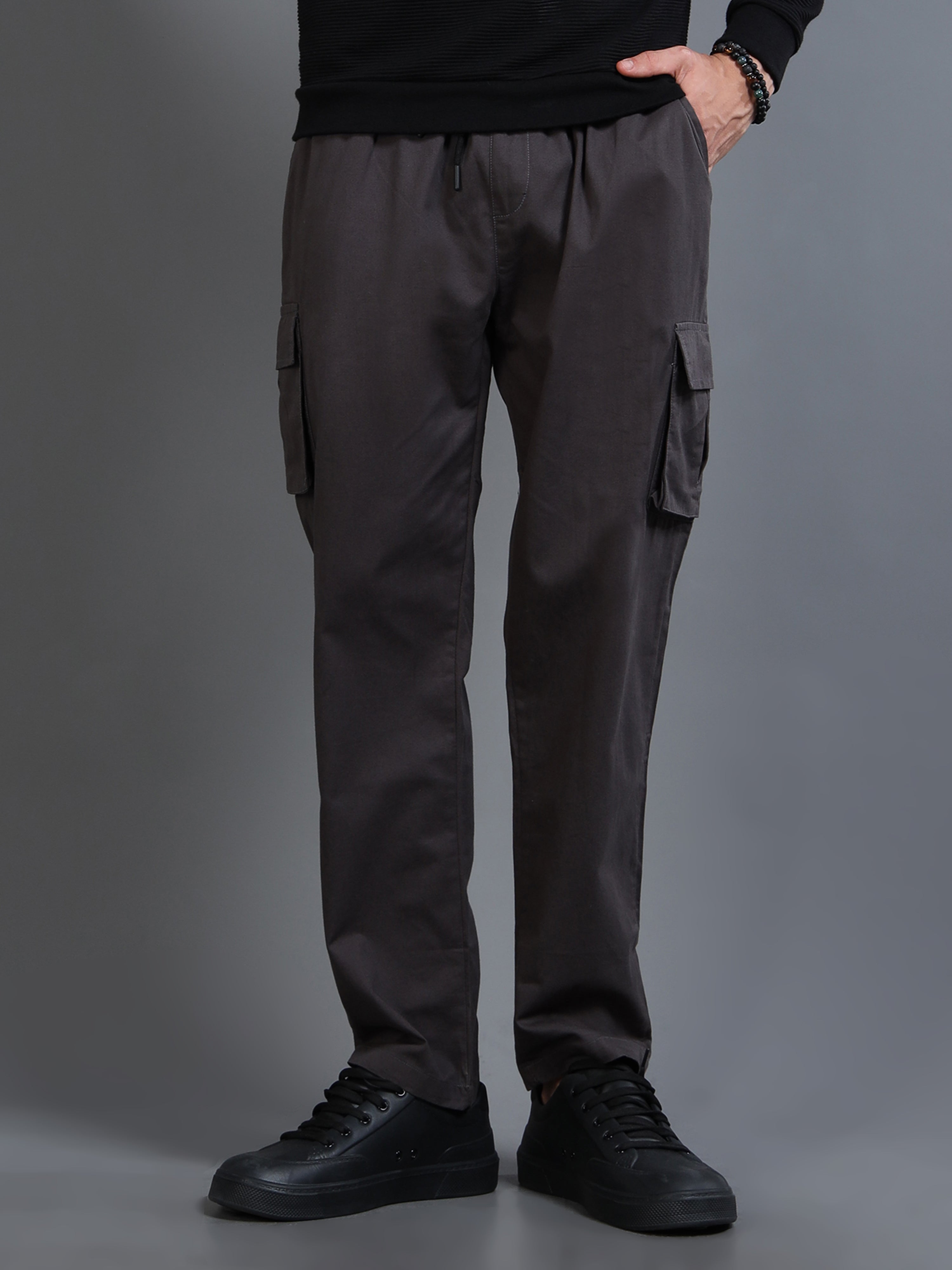 Men's Charcoal Grey Rear Cargo Trousers
