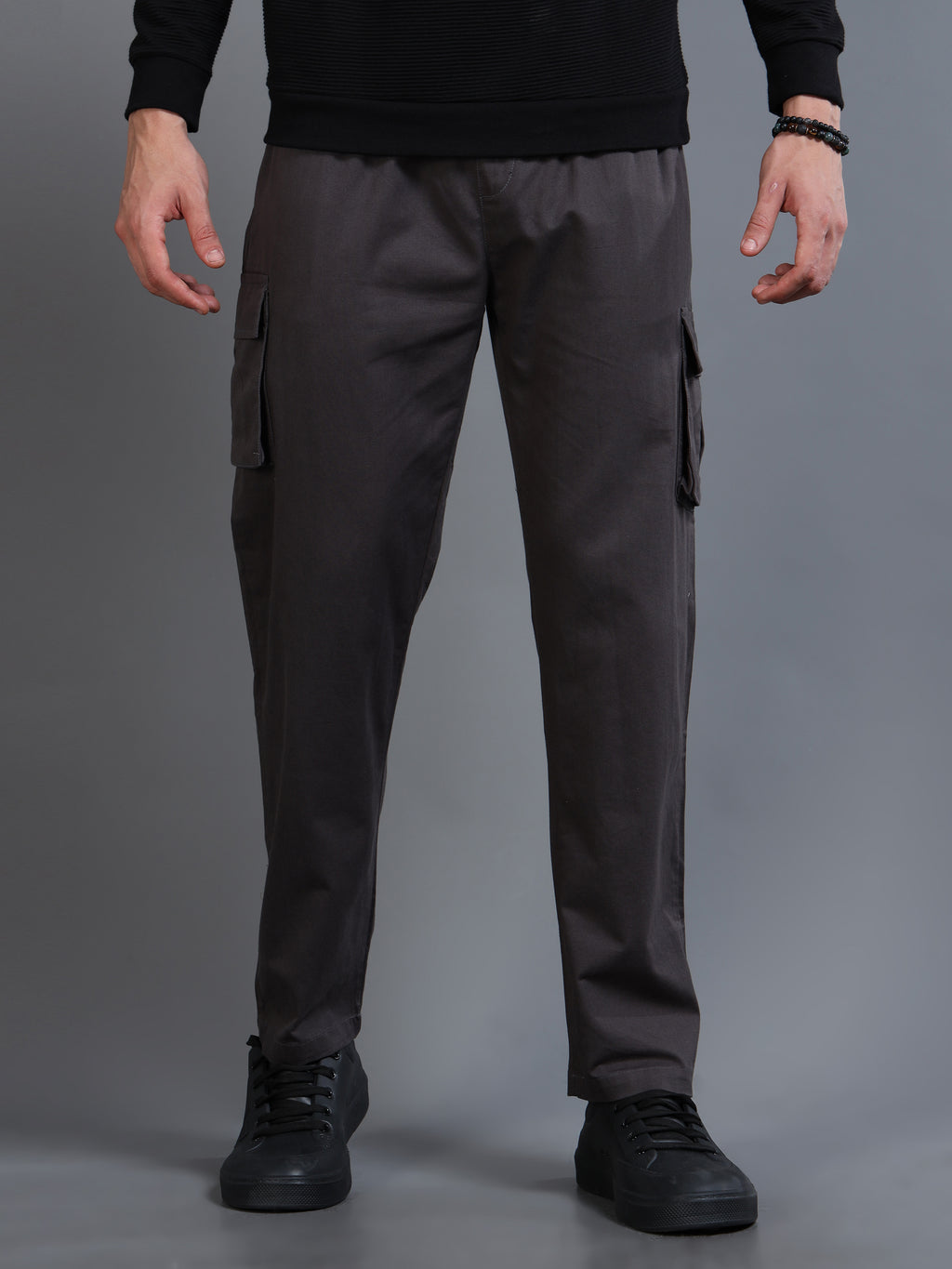 Men's Charcoal Grey Rear Cargo Trousers