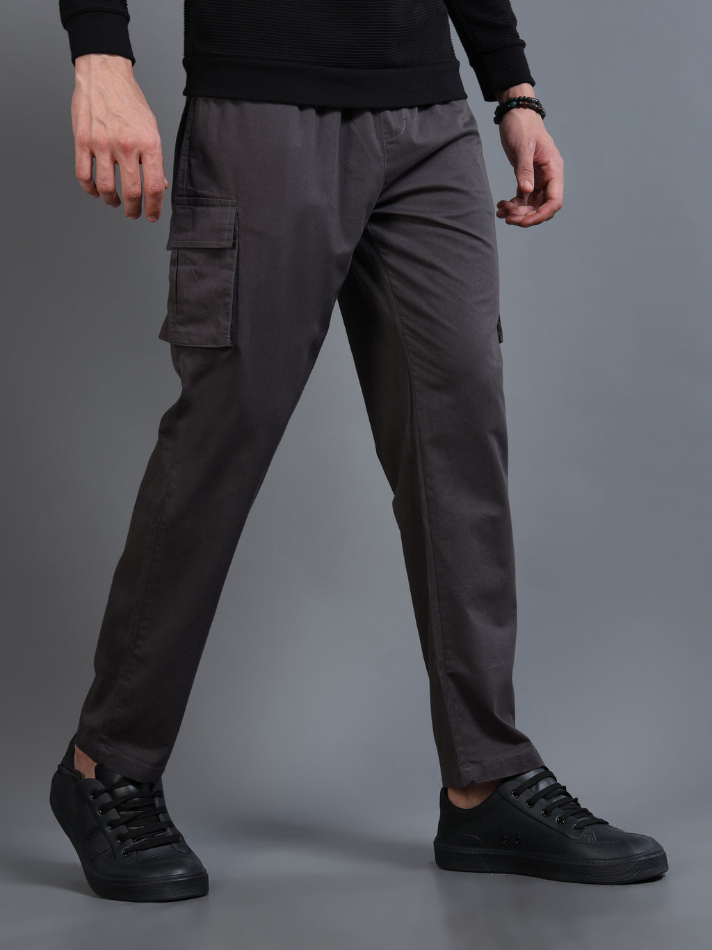 Men's Charcoal Grey Rear Cargo Trousers
