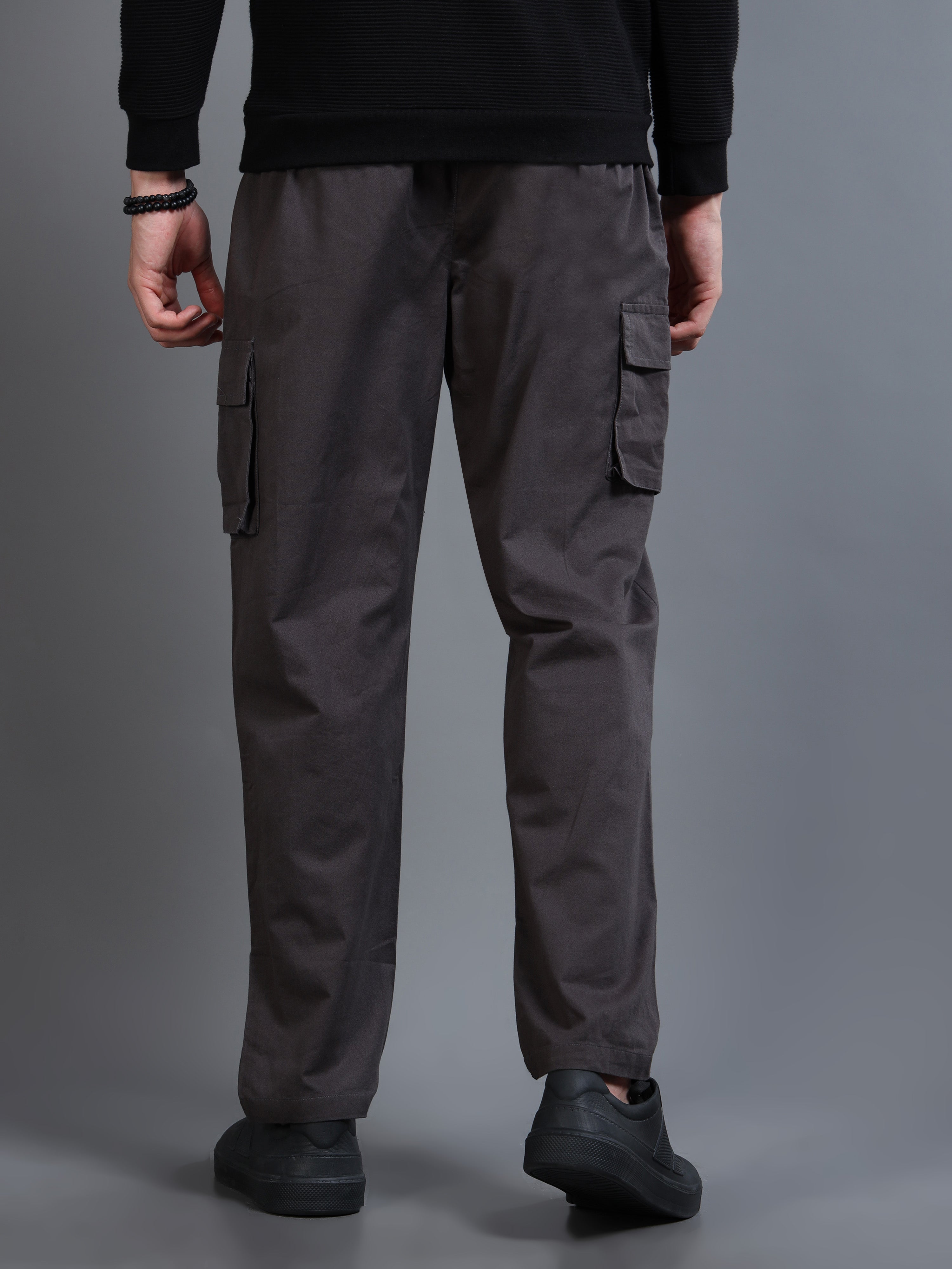 Men's Charcoal Grey Rear Cargo Trousers