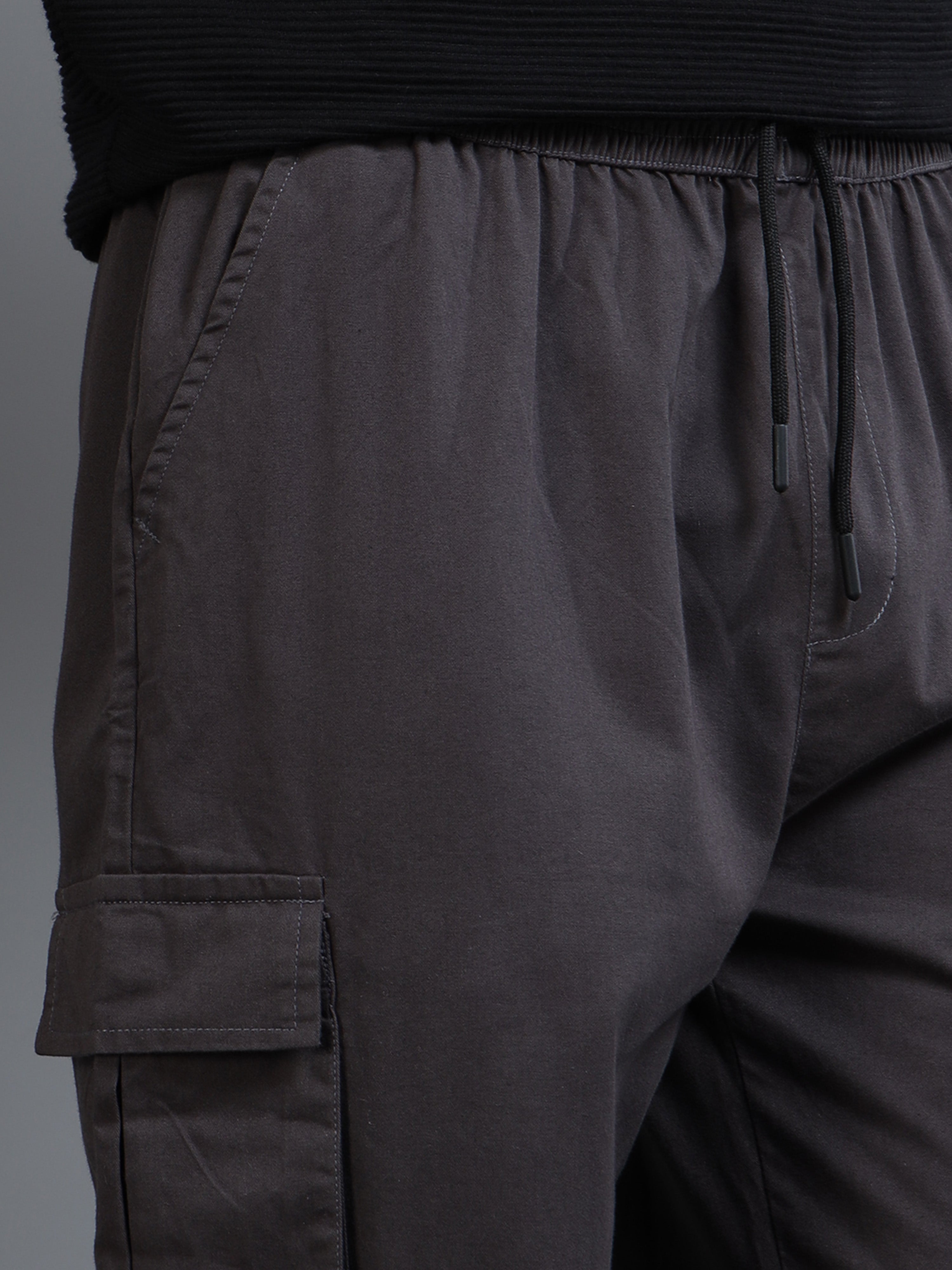 Men's Charcoal Grey Rear Cargo Trousers