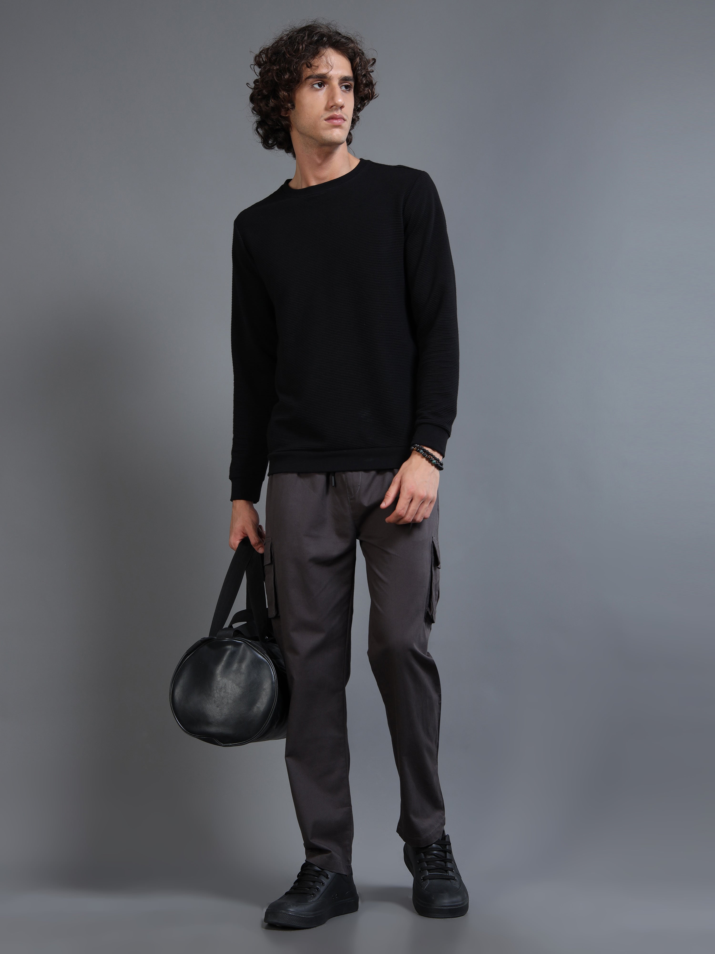 Men's Charcoal Grey Rear Cargo Trousers