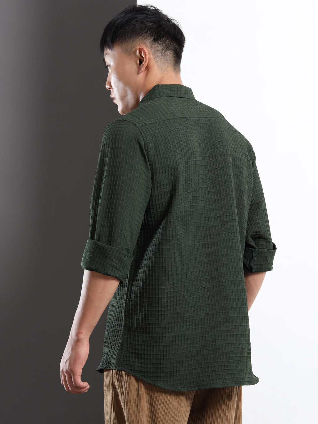 Men’s Green Textured Grid Casual Shirt