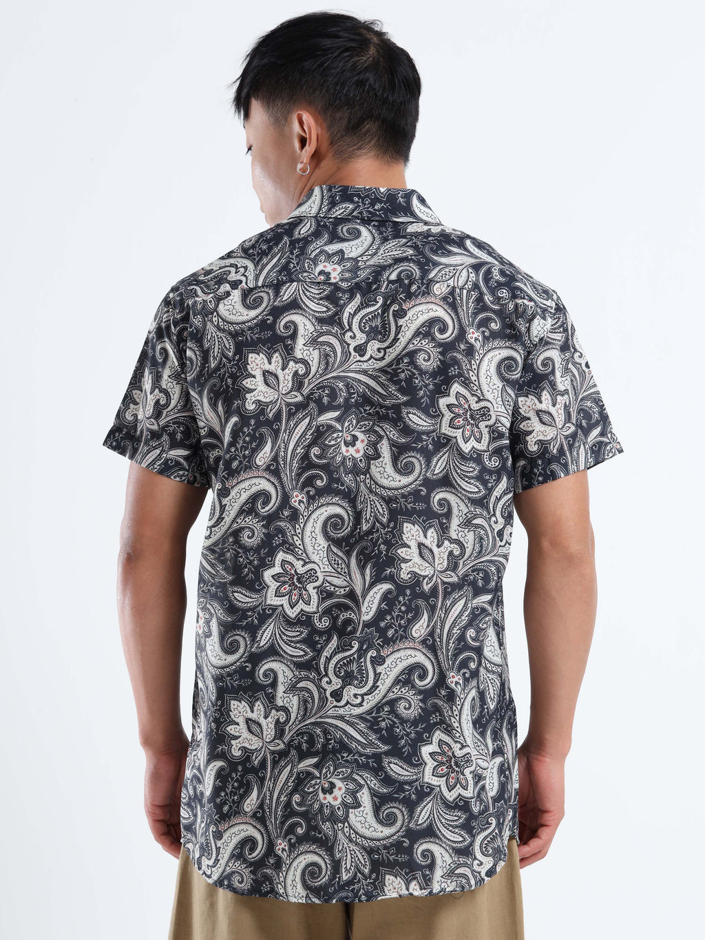 Men's Slim Fit Navy Blue White Paisley Printed Casual Shirt