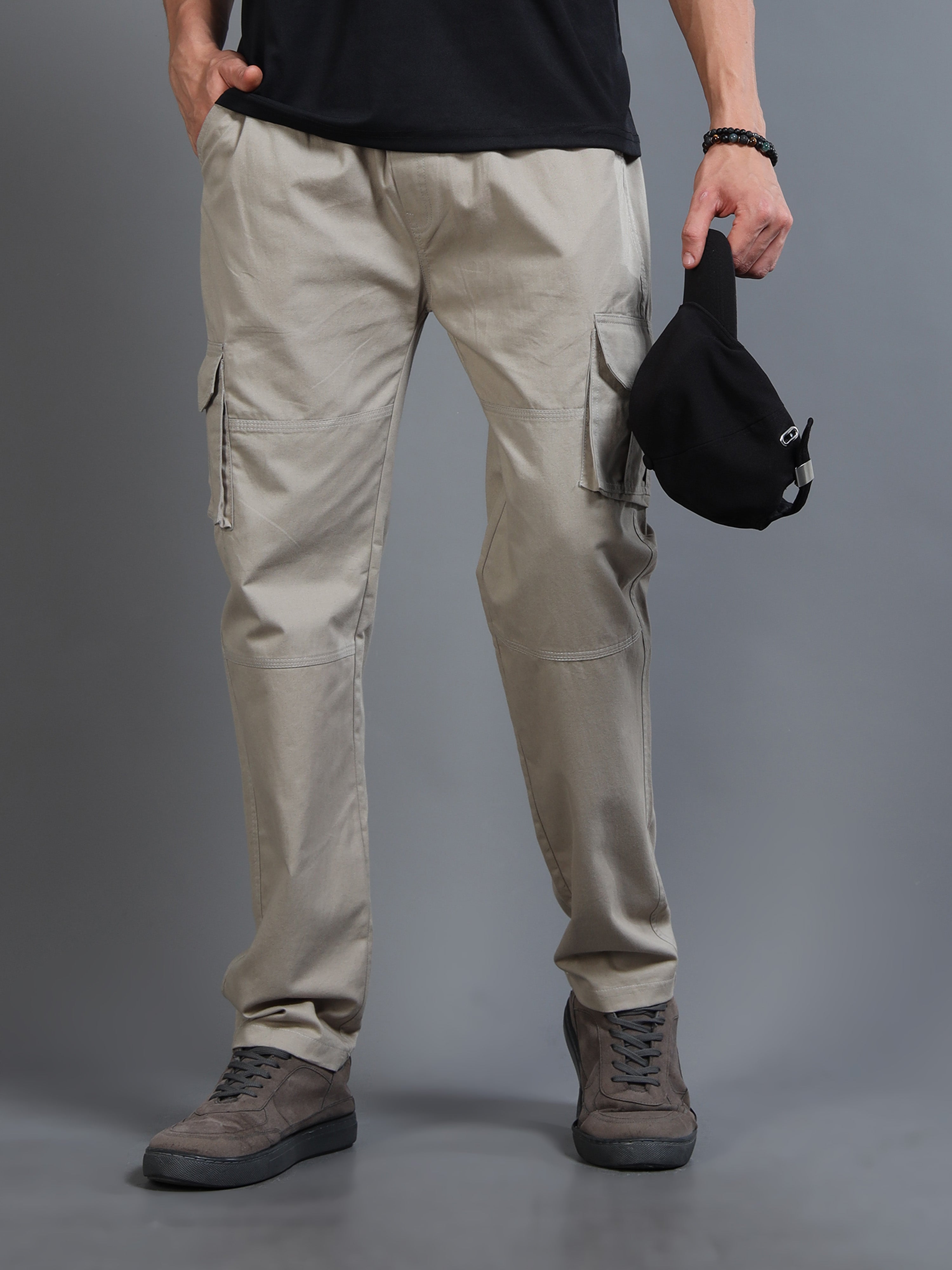 Men's Grey Straight-Leg Cargo Pants