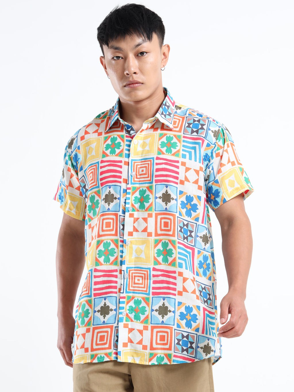 Men's Slim Fit Multi-Colour Geometric Printed Casual Shirt