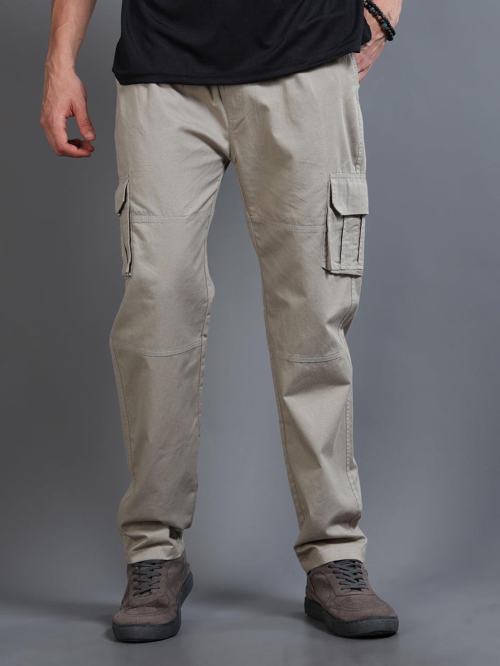 Men's Grey Straight-Leg Cargo Pants
