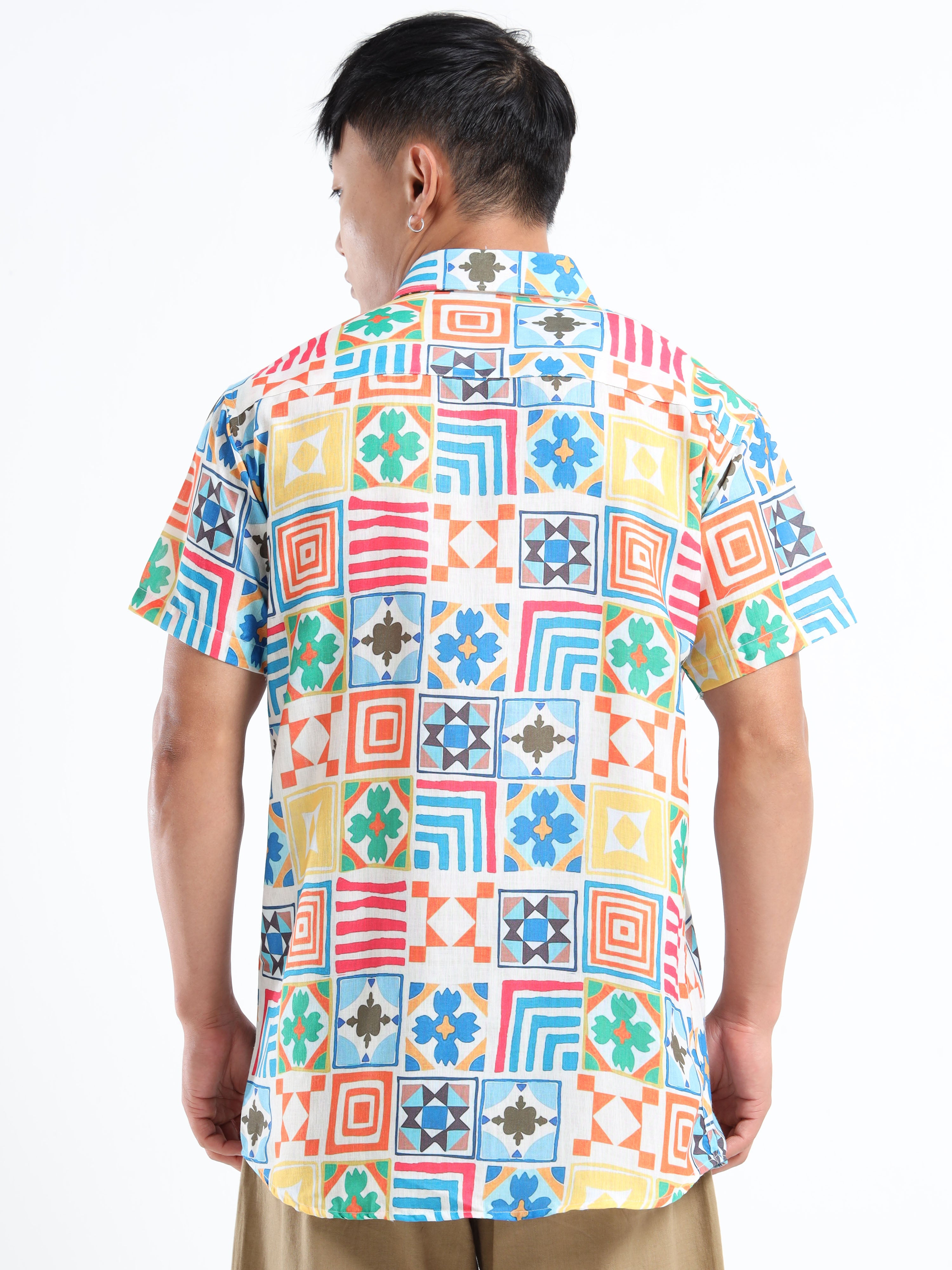 Men's Slim Fit Multi-Colour Geometric Printed Casual Shirt