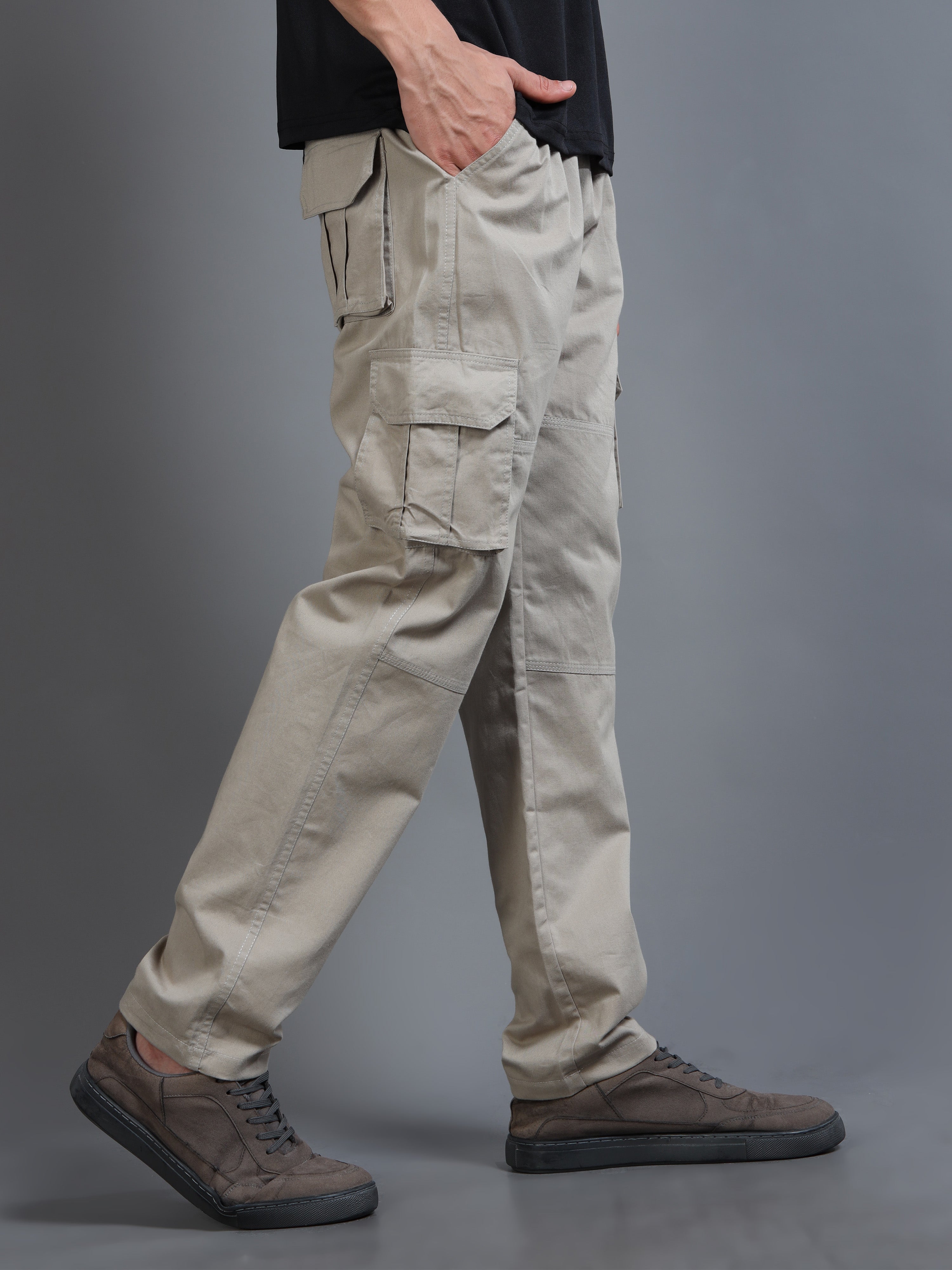 Men's Grey Straight-Leg Cargo Pants