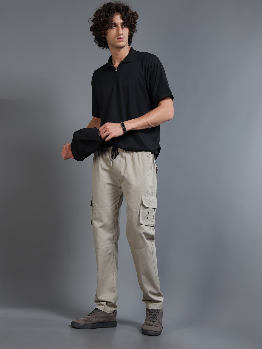 Men's Grey Straight-Leg Cargo Pants