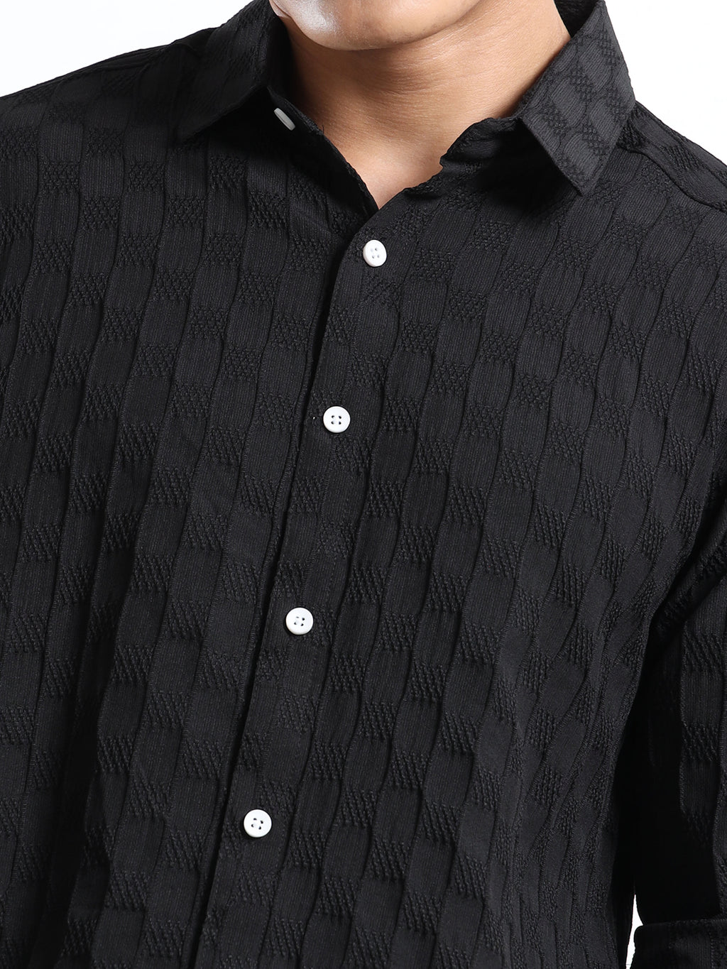 Men’s Black Textured Check Casual Shirt