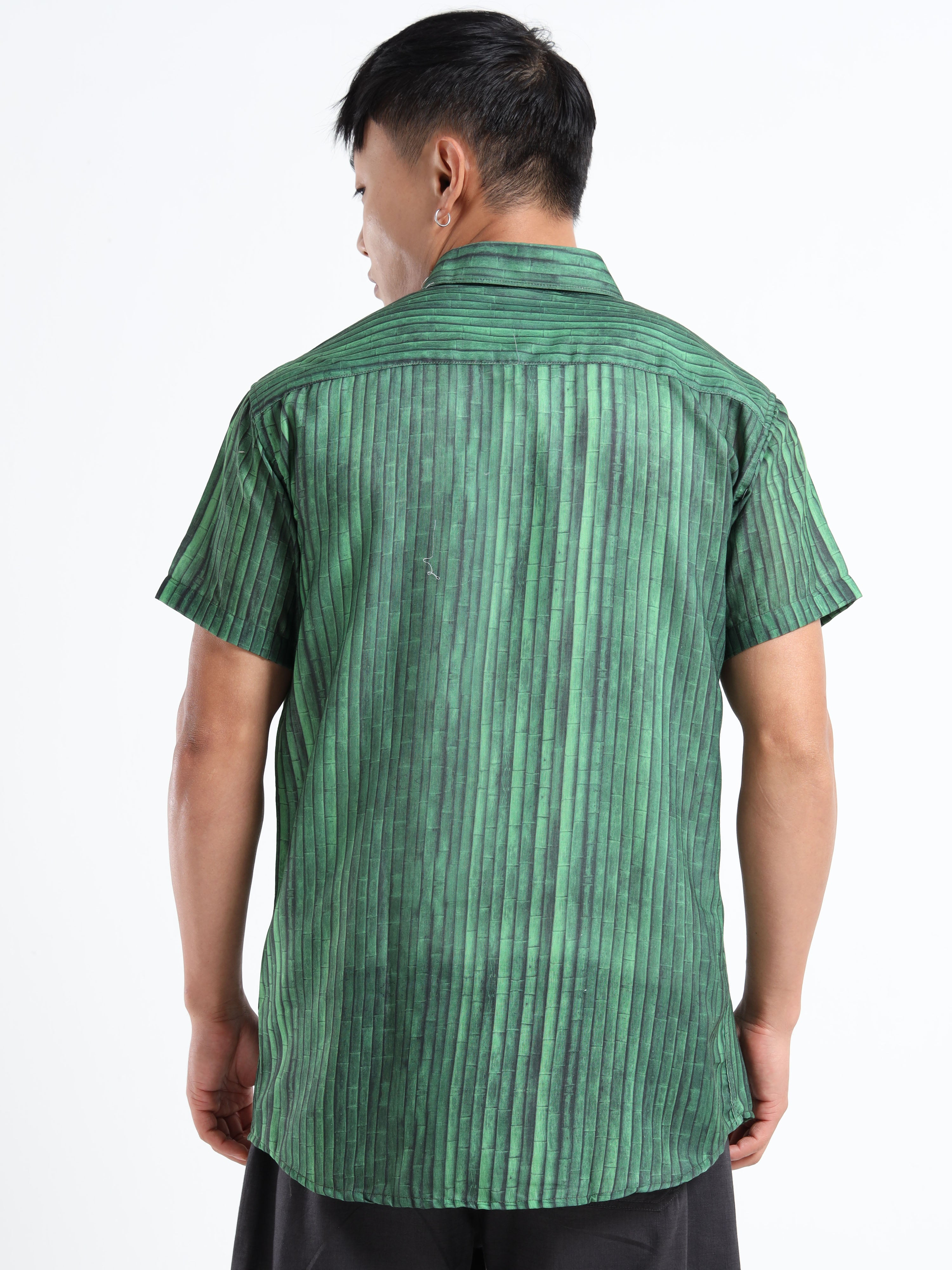 Men's Slim Fit Green Vertical Stripe Printed Casual Shirt