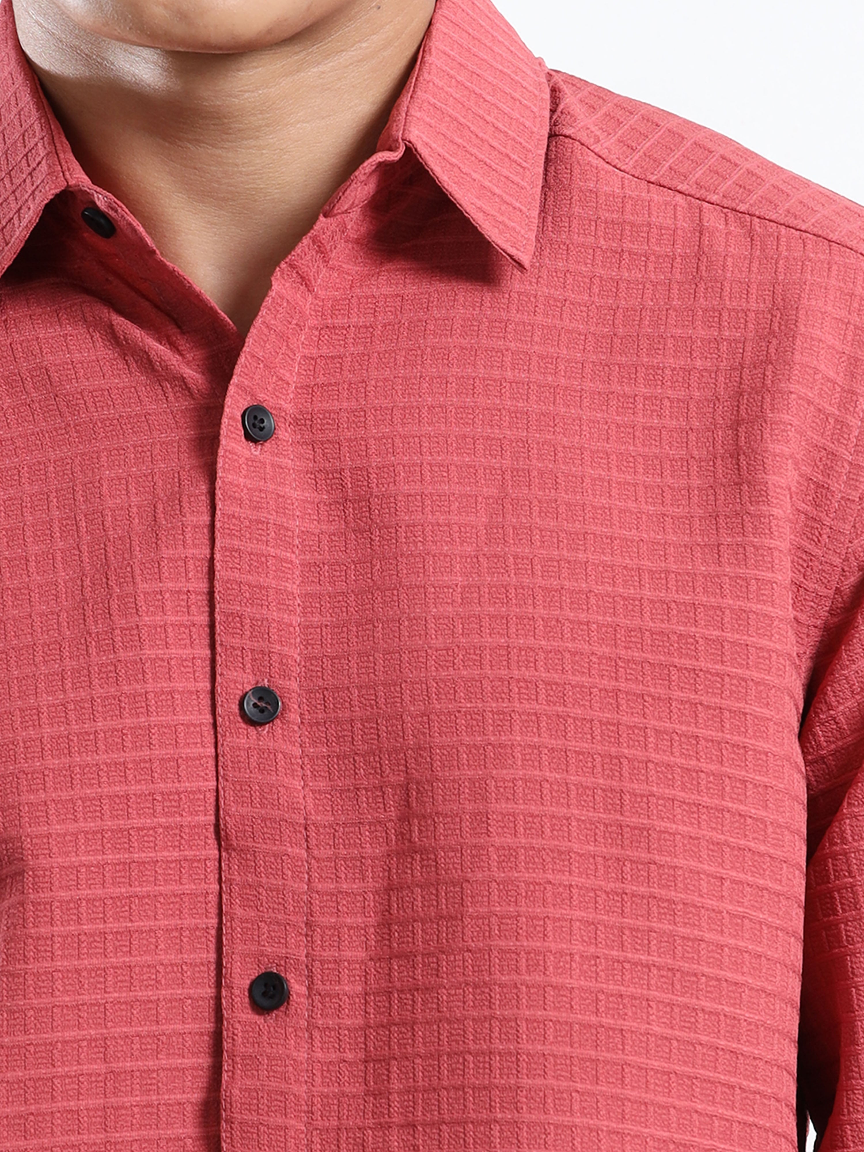 Men’s Pink Textured Grid Casual Shirt