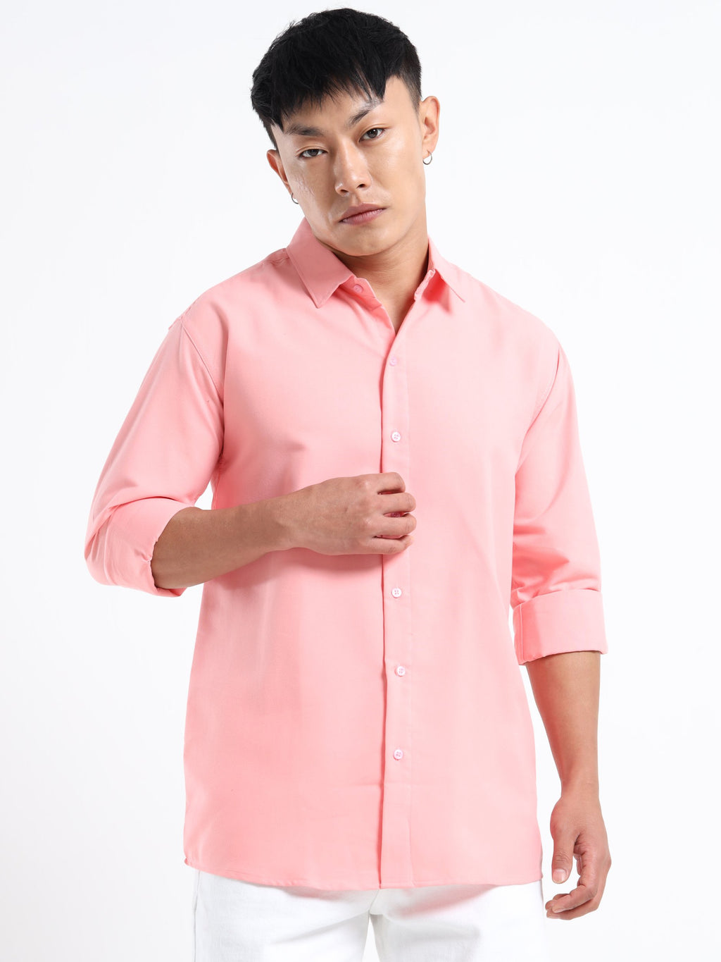 Light Pink Men Slim Fit Casual Solid Shirt