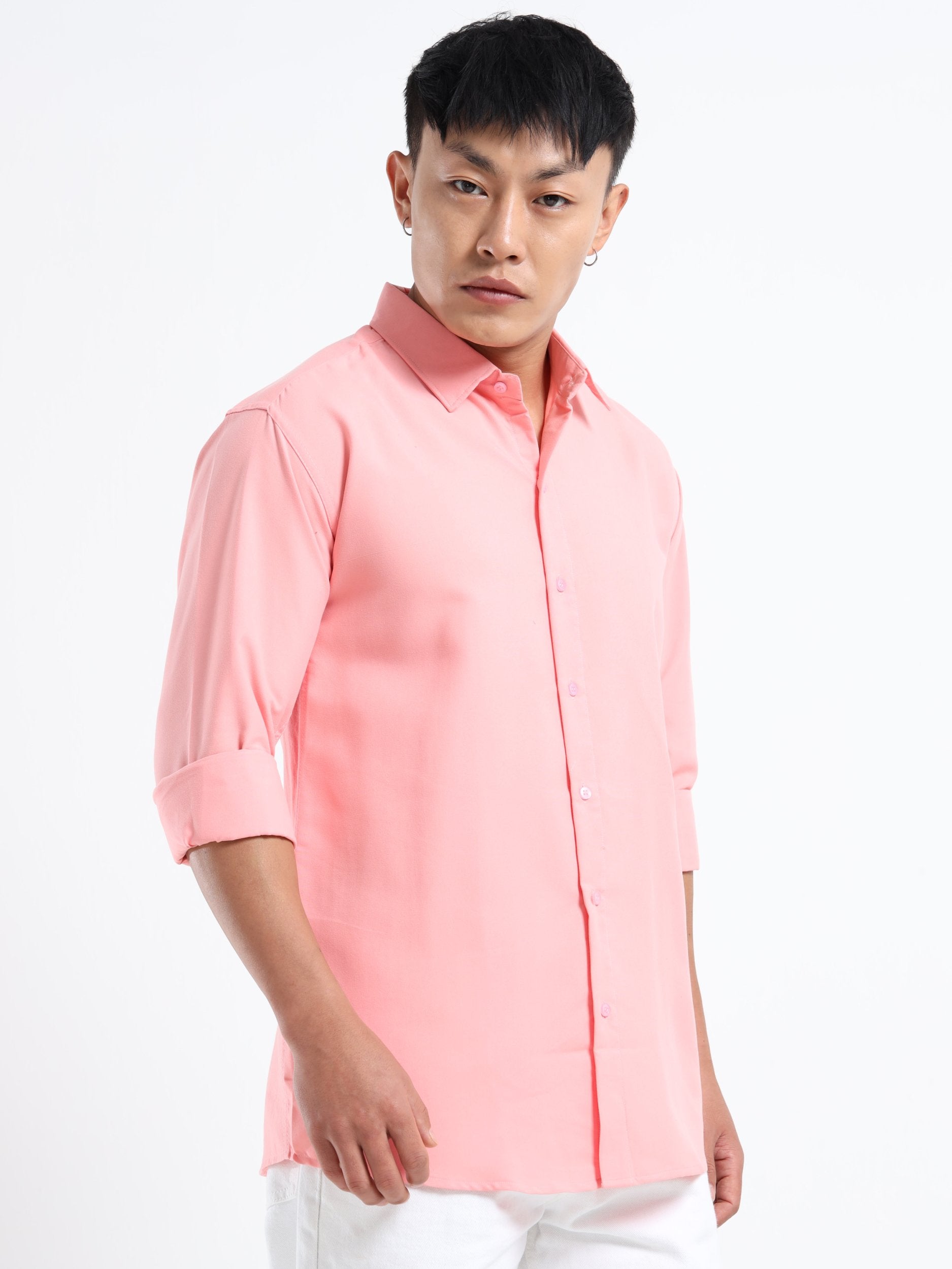Light Pink Men Slim Fit Casual Solid Shirt