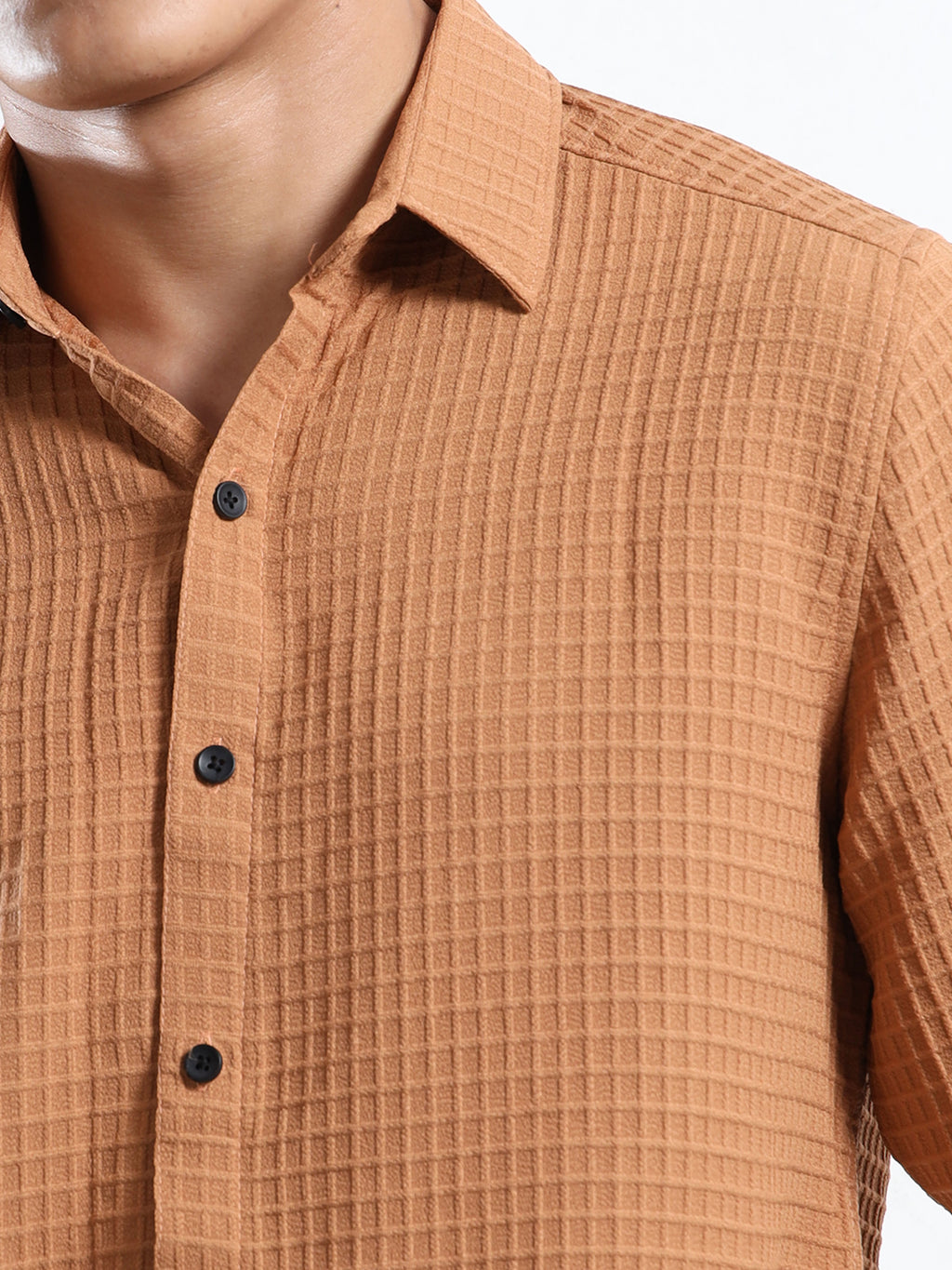 Men’s Brown Textured Grid Casual Shirt