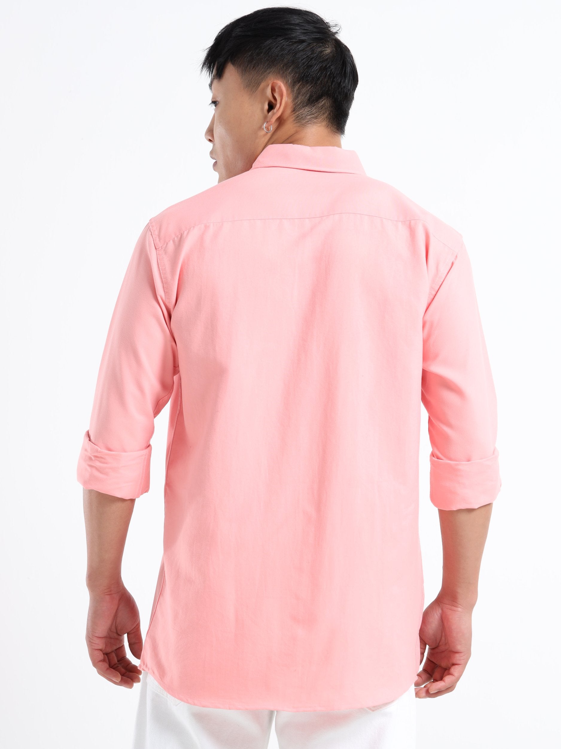 Light Pink Men Slim Fit Casual Solid Shirt