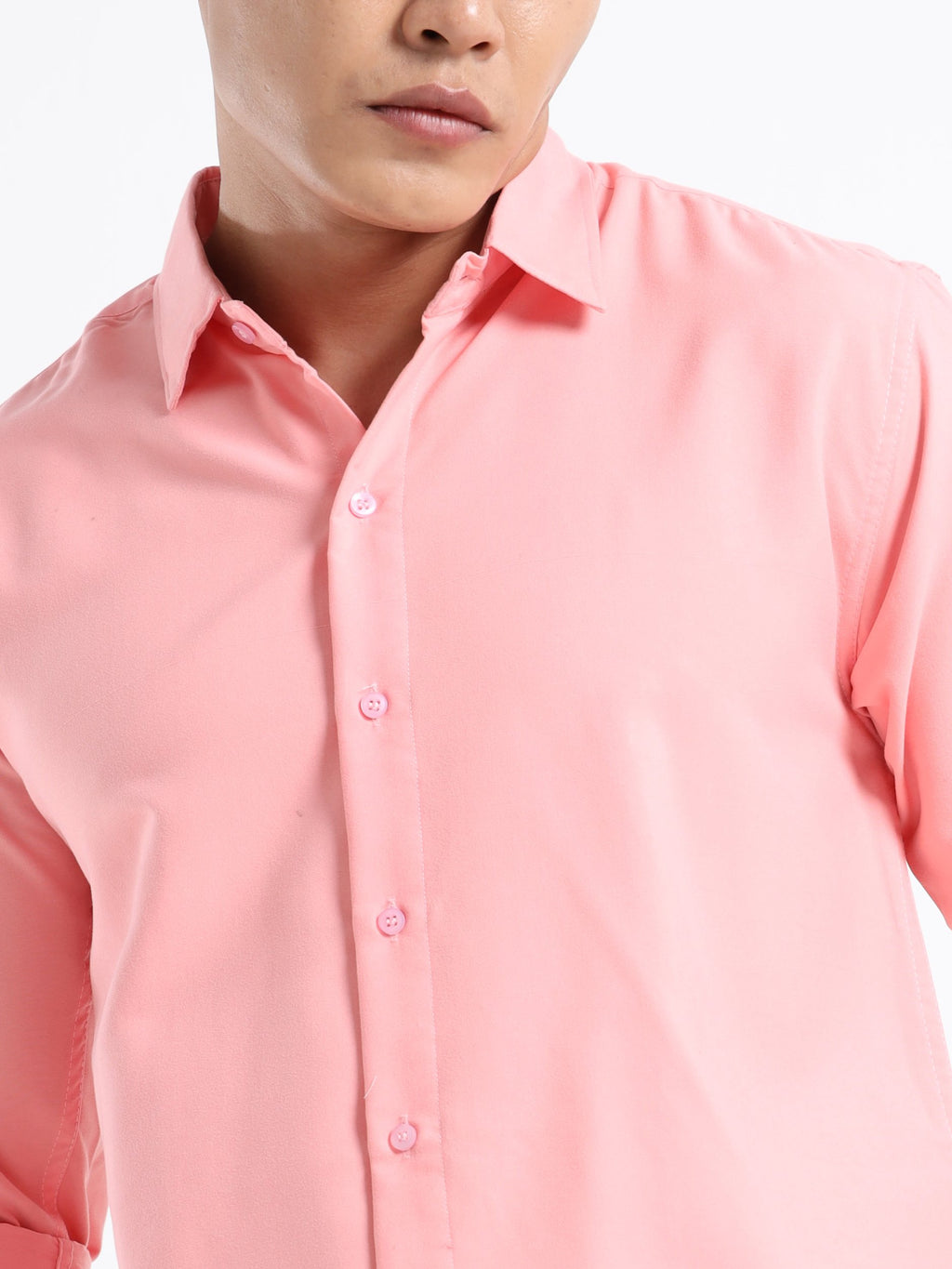 Light Pink Men Slim Fit Casual Solid Shirt