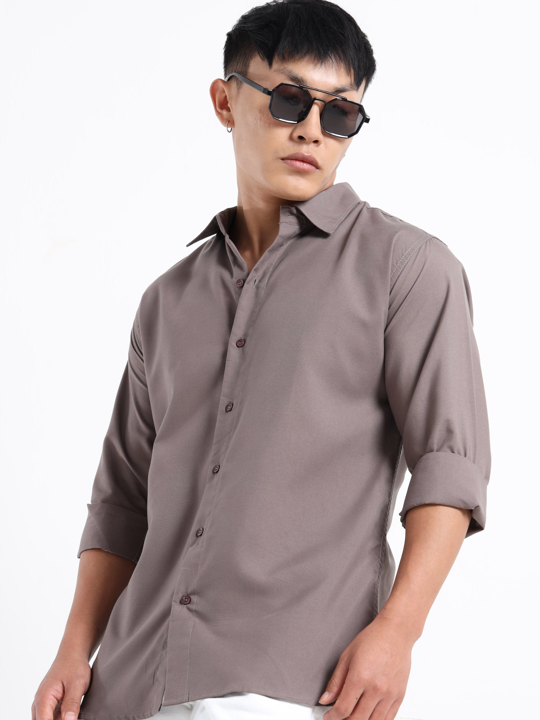 Grey Men Slim Fit Casual Solid Shirt