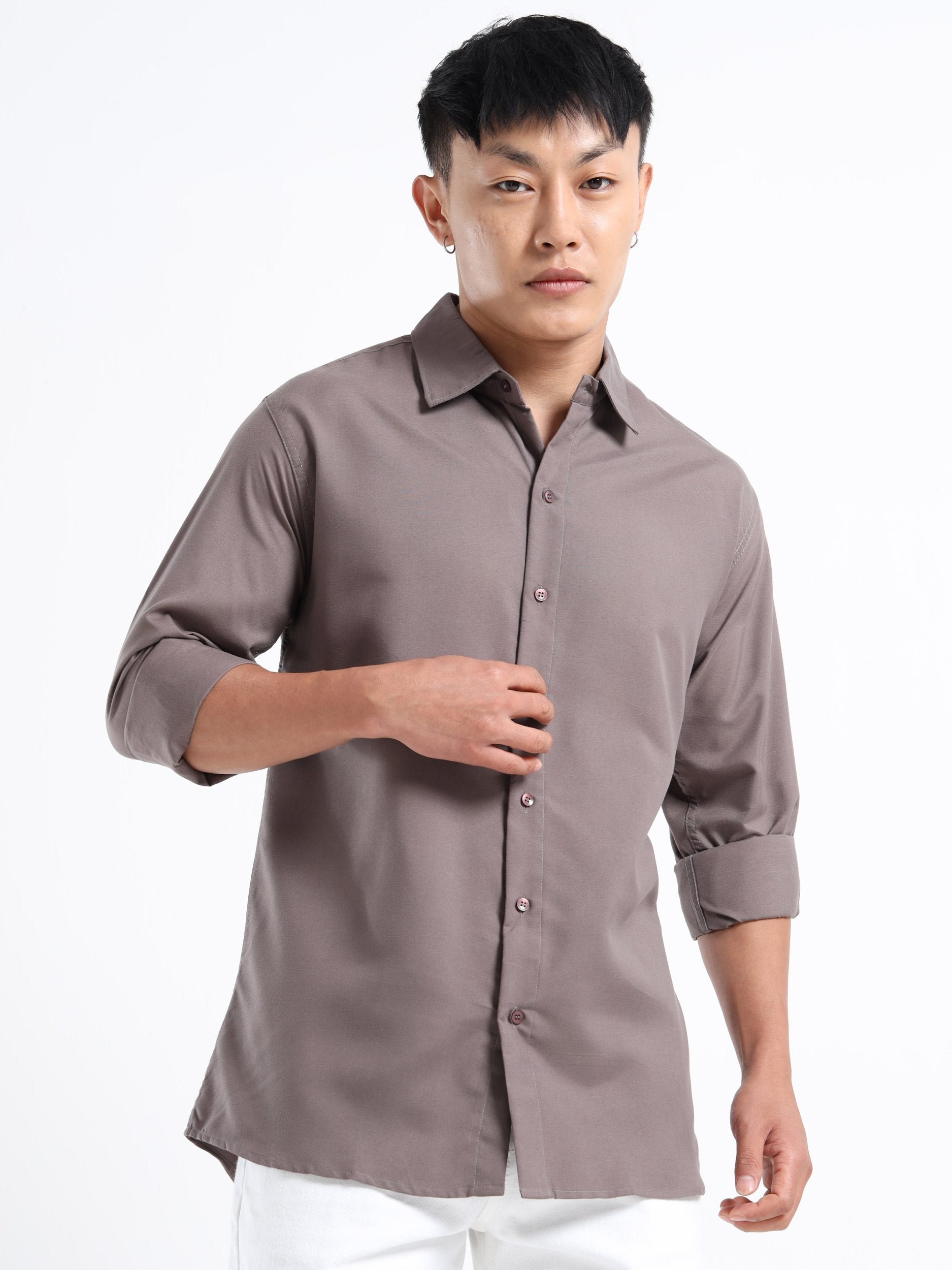 Grey Men Slim Fit Casual Solid Shirt