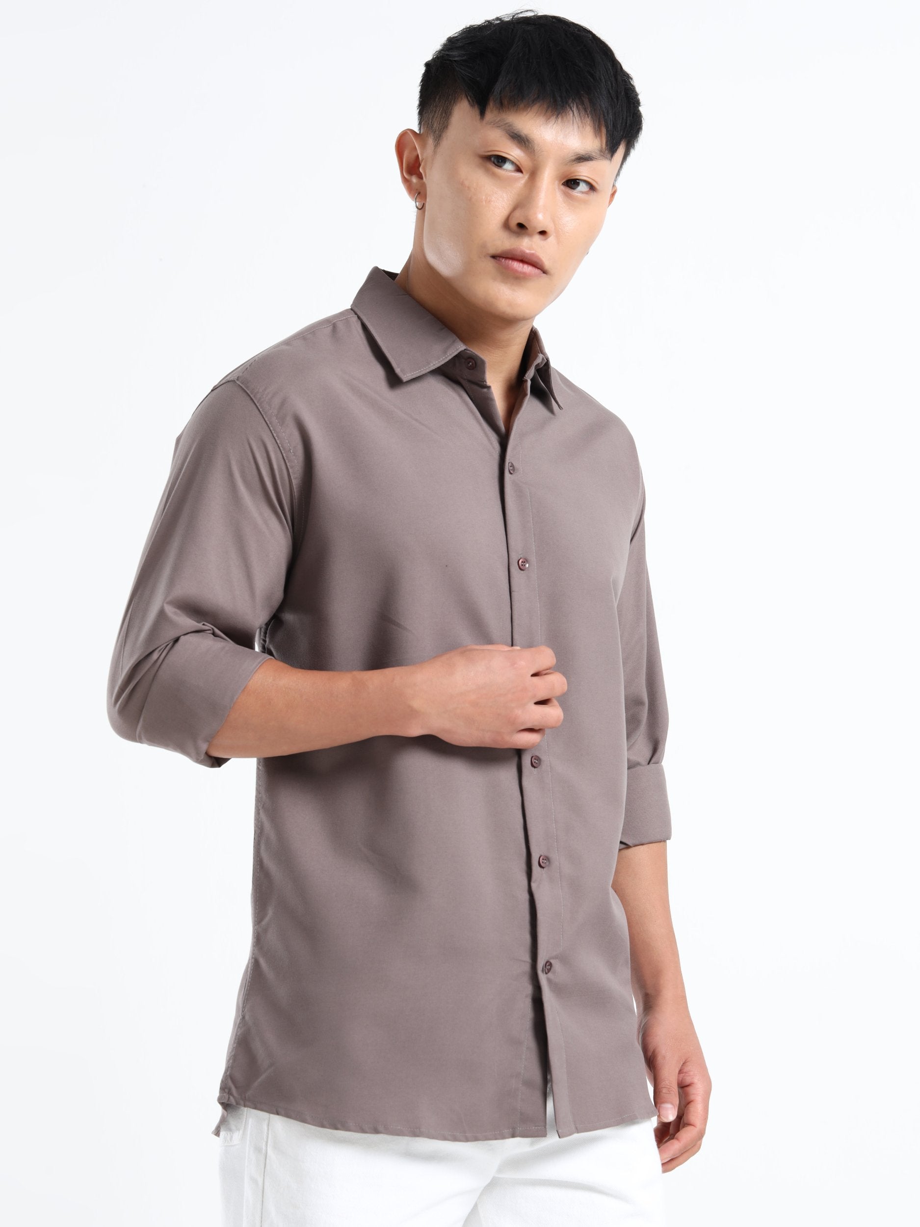 Grey Men Slim Fit Casual Solid Shirt