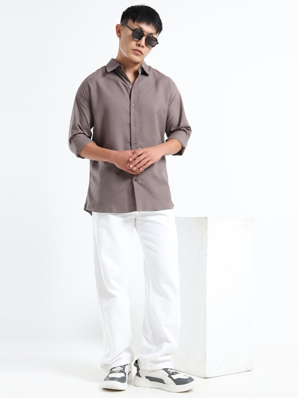 Grey Men Slim Fit Casual Solid Shirt