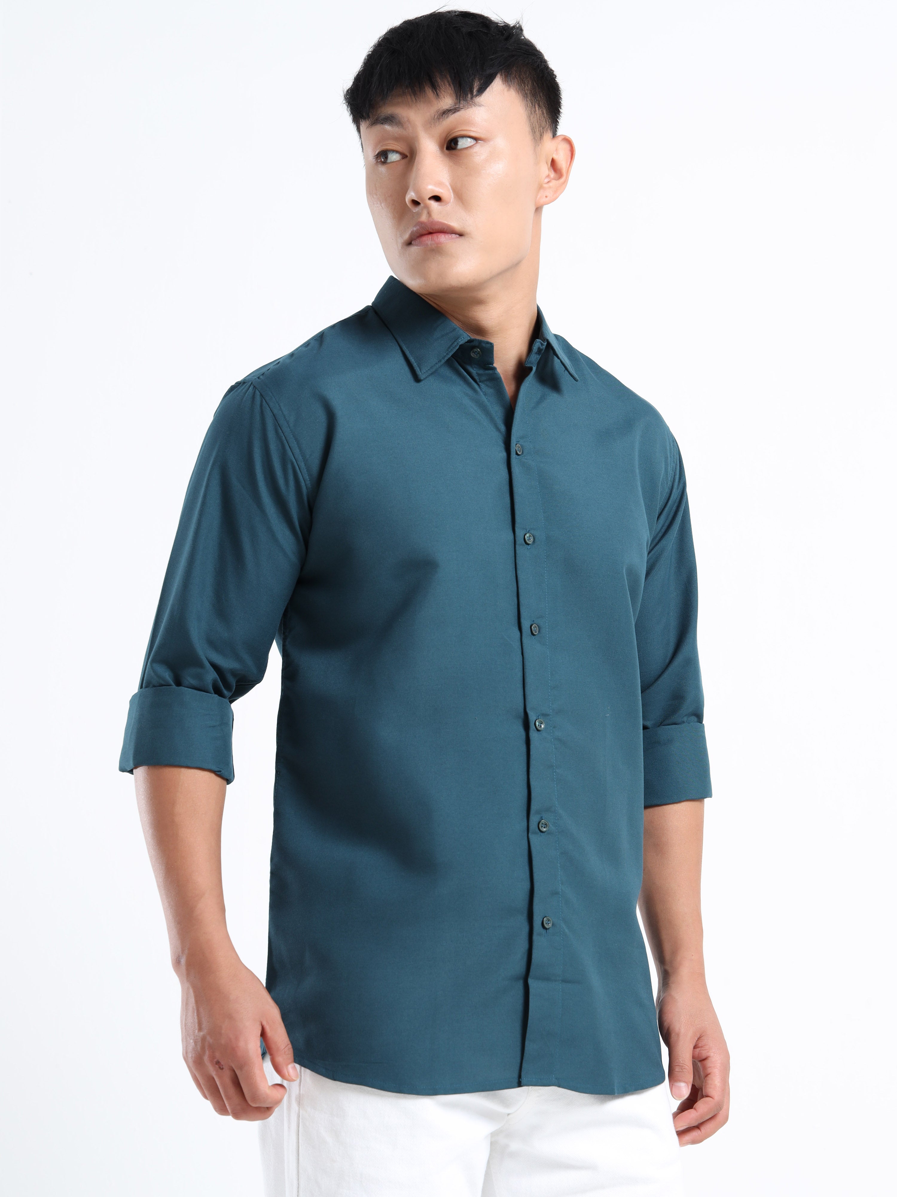 Royal Blue Men Slim Fit Casual Solid Shirt