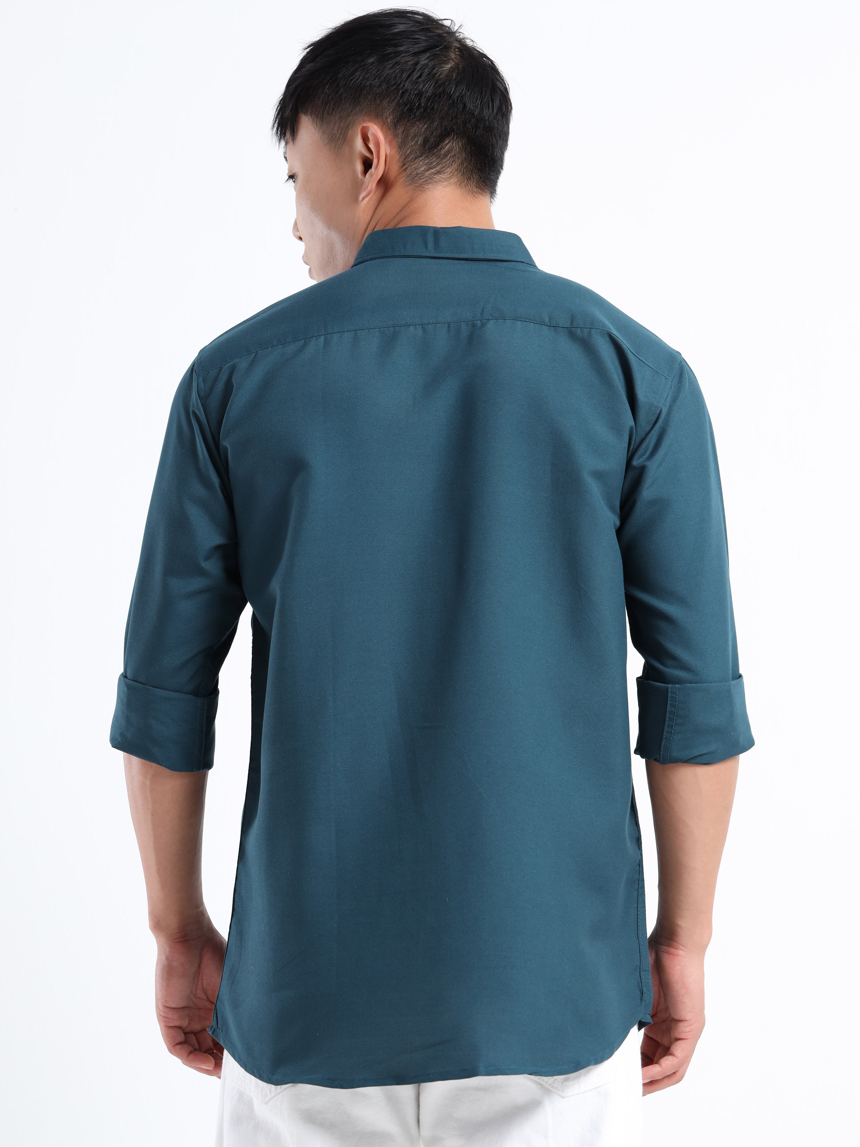 Royal Blue Men Slim Fit Casual Solid Shirt