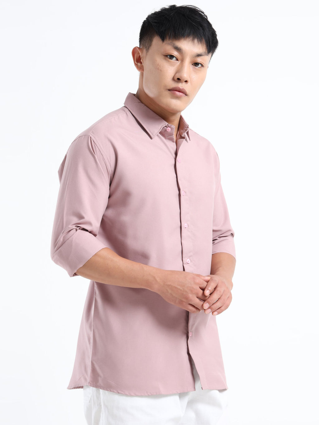 Light Purple Men Slim Fit Casual Solid Shirt