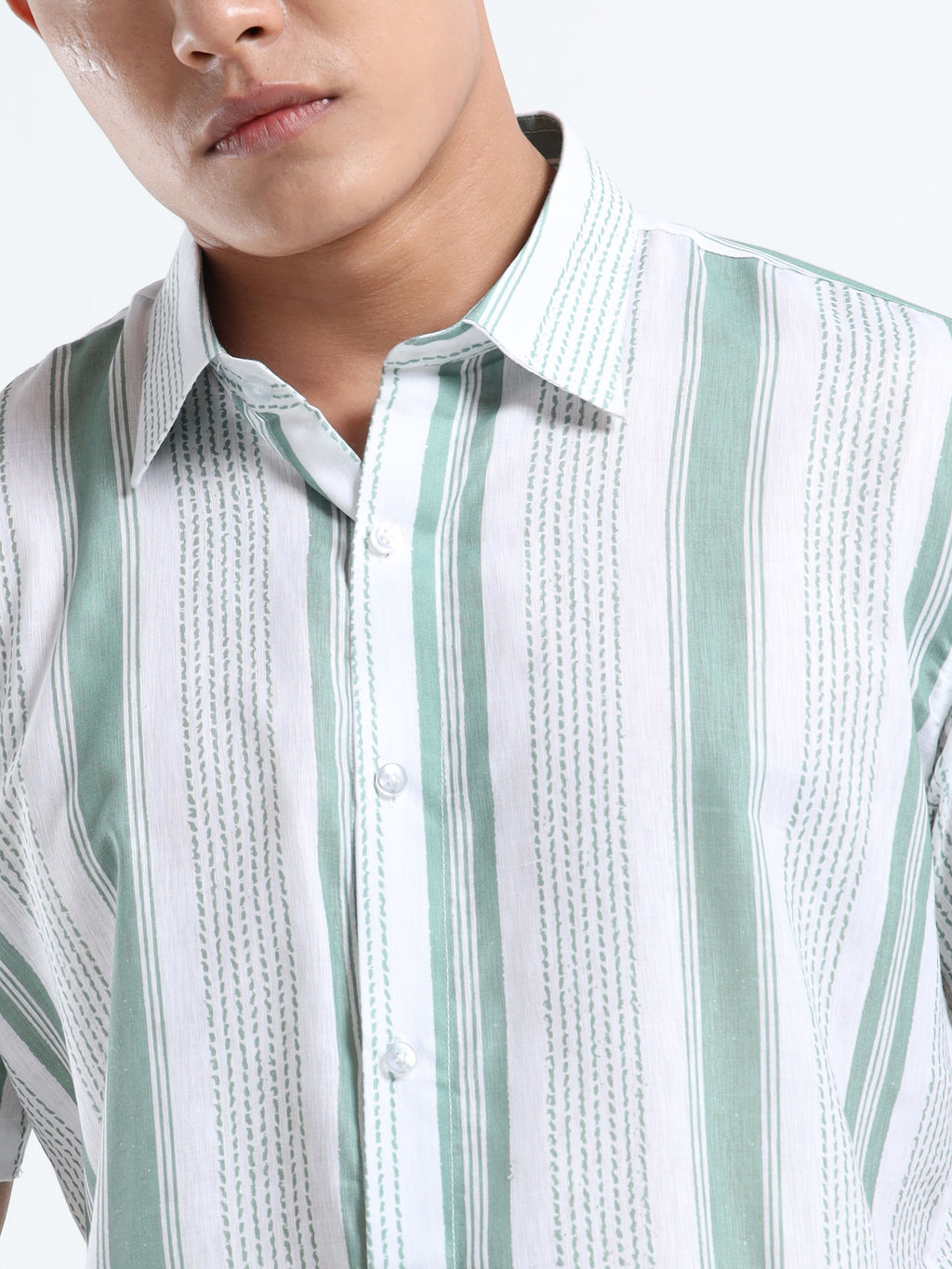 Men's Sea Green Vertical Stripe Short Sleeve Shirt