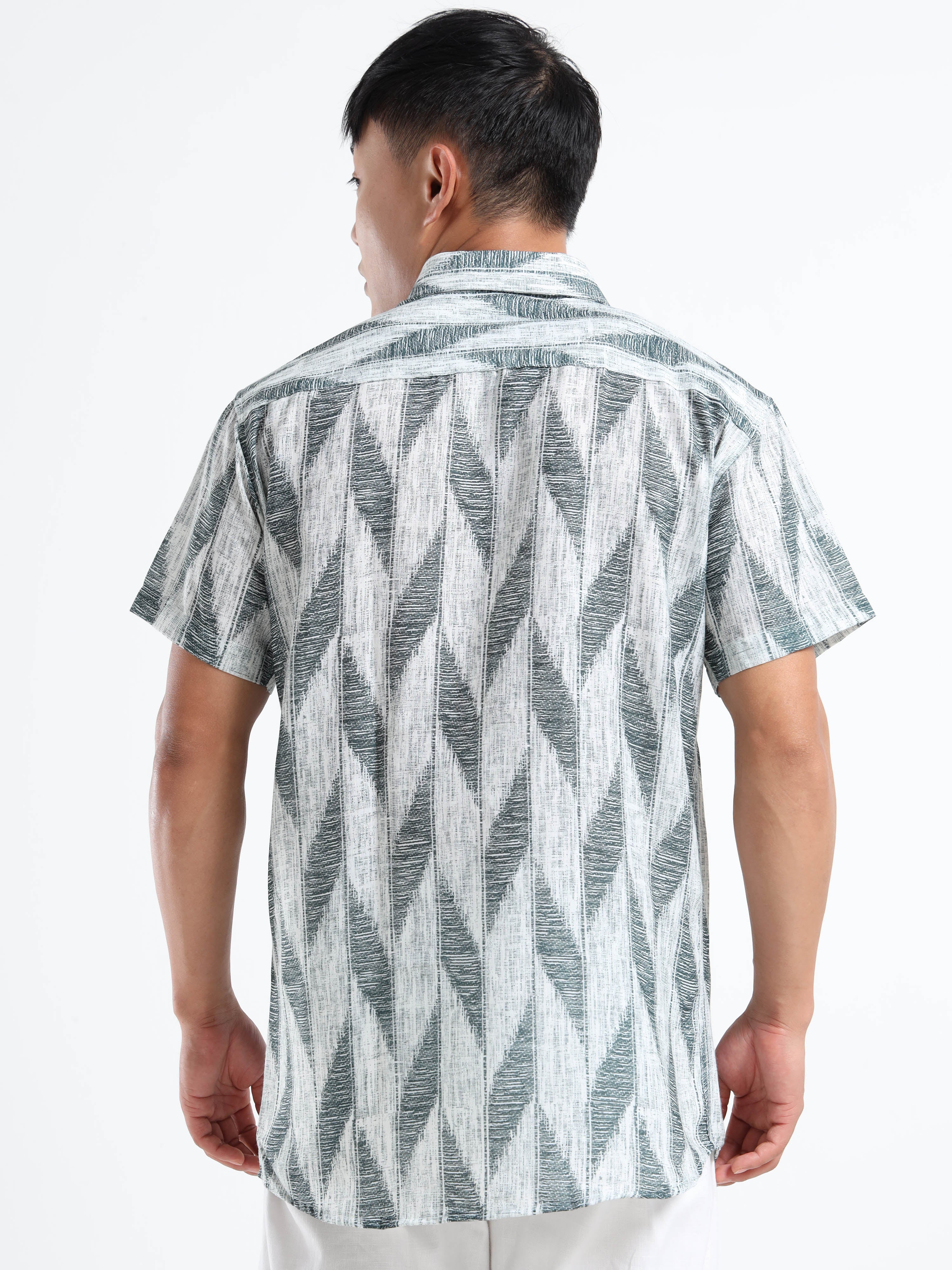 Men's Green Ikat Chevron Short Sleeve Shirt