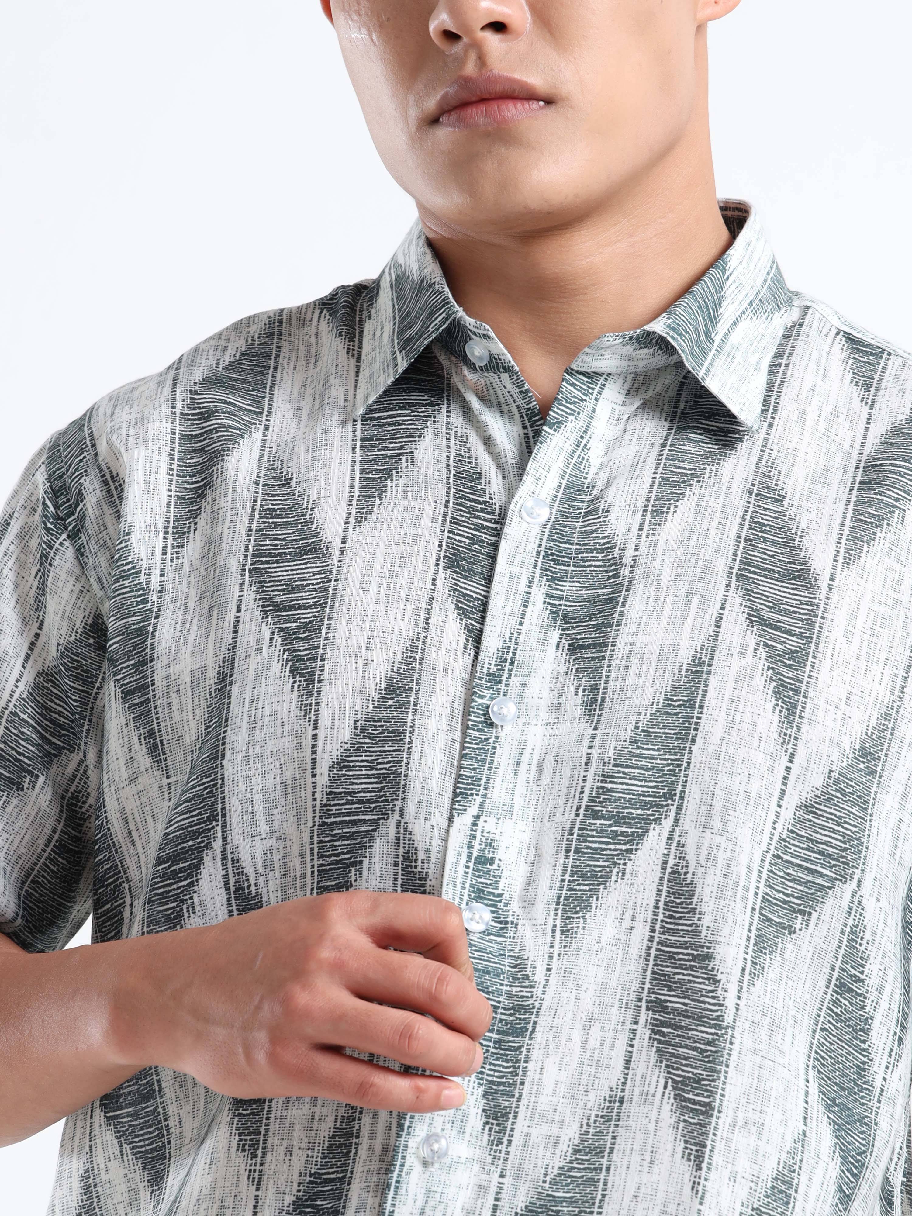 Men's Green Ikat Chevron Short Sleeve Shirt