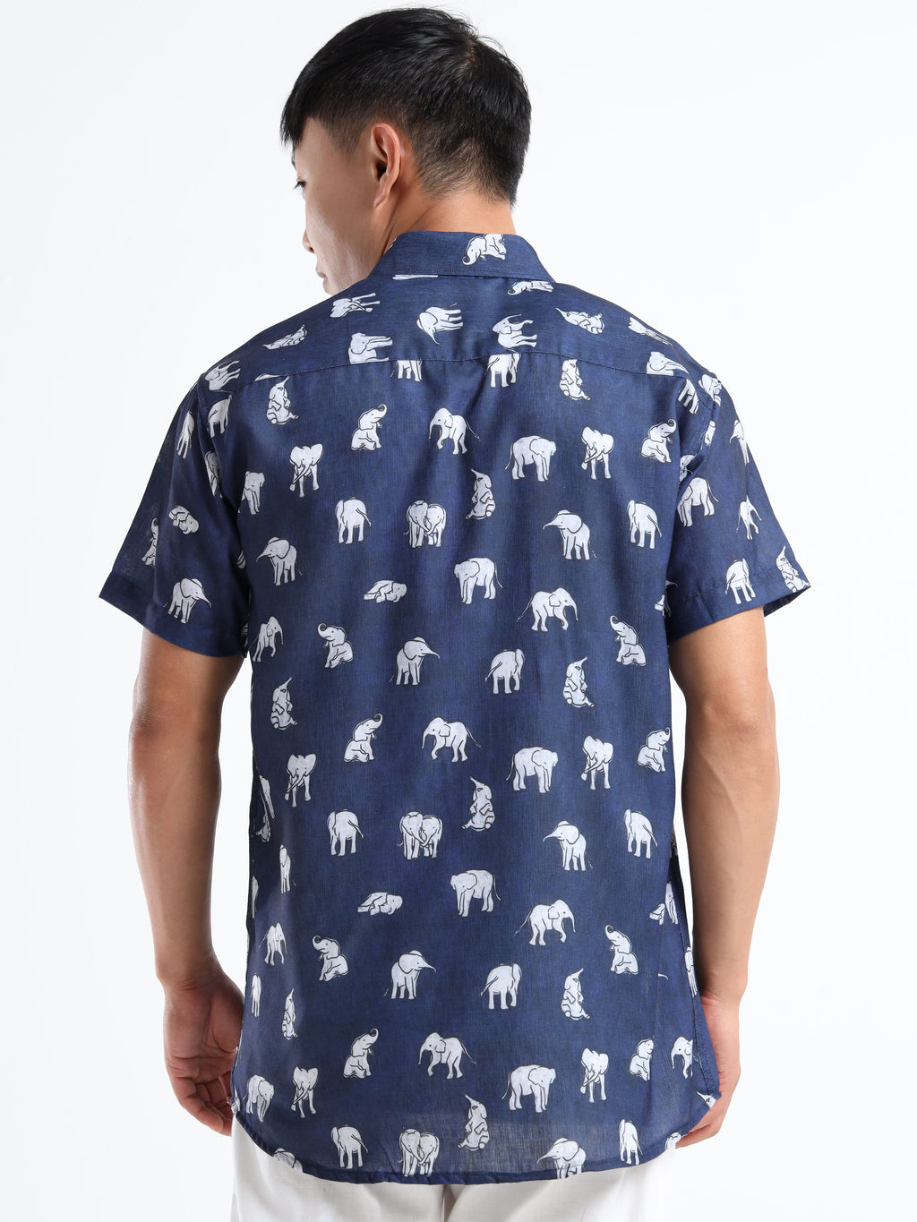 Men's Slim Fit Navy Blue Elephant Printed Casual Shirt