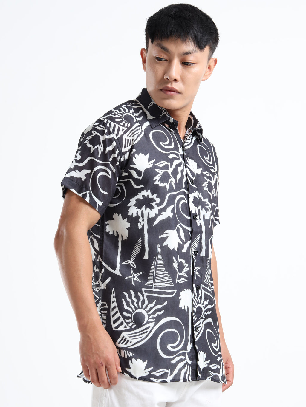 Men's Black Viscose Rayon Abstract Printed Casual Shirt