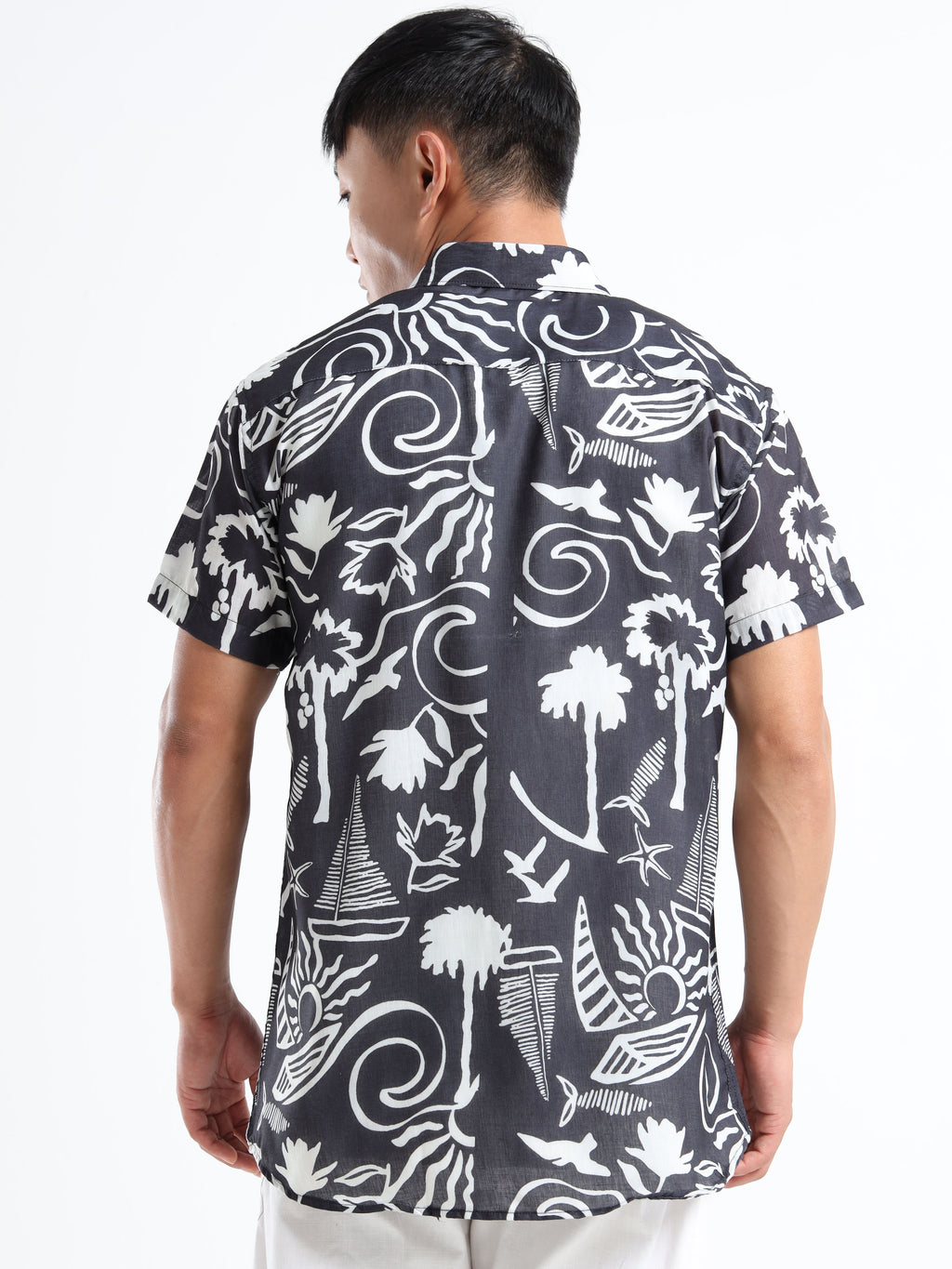 Men's Black Viscose Rayon Abstract Printed Casual Shirt