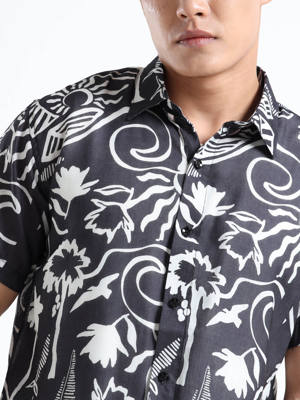 Men's Black Viscose Rayon Abstract Printed Casual Shirt
