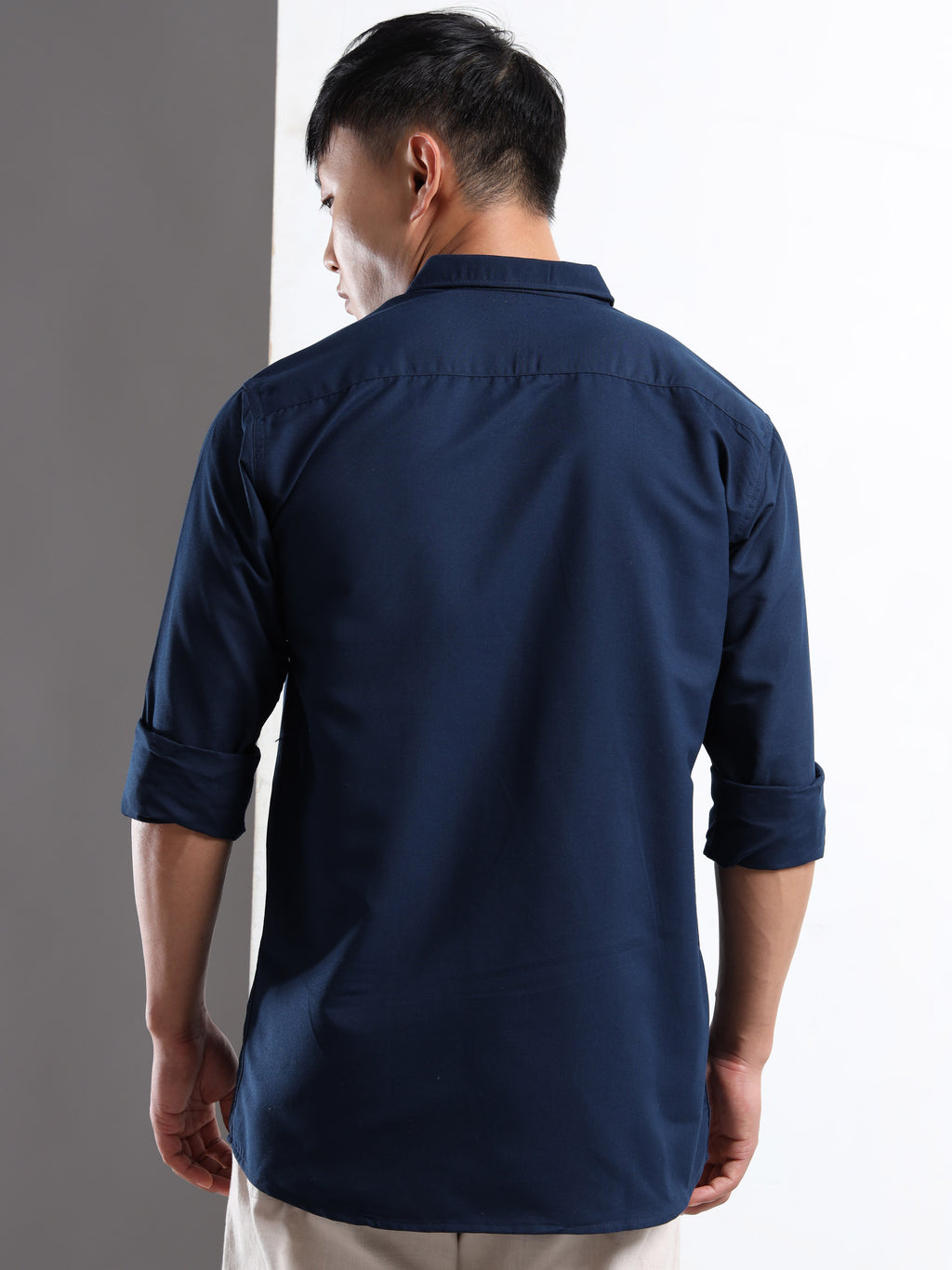 Navy Blue Men Slim Fit Casual Solid Shirt