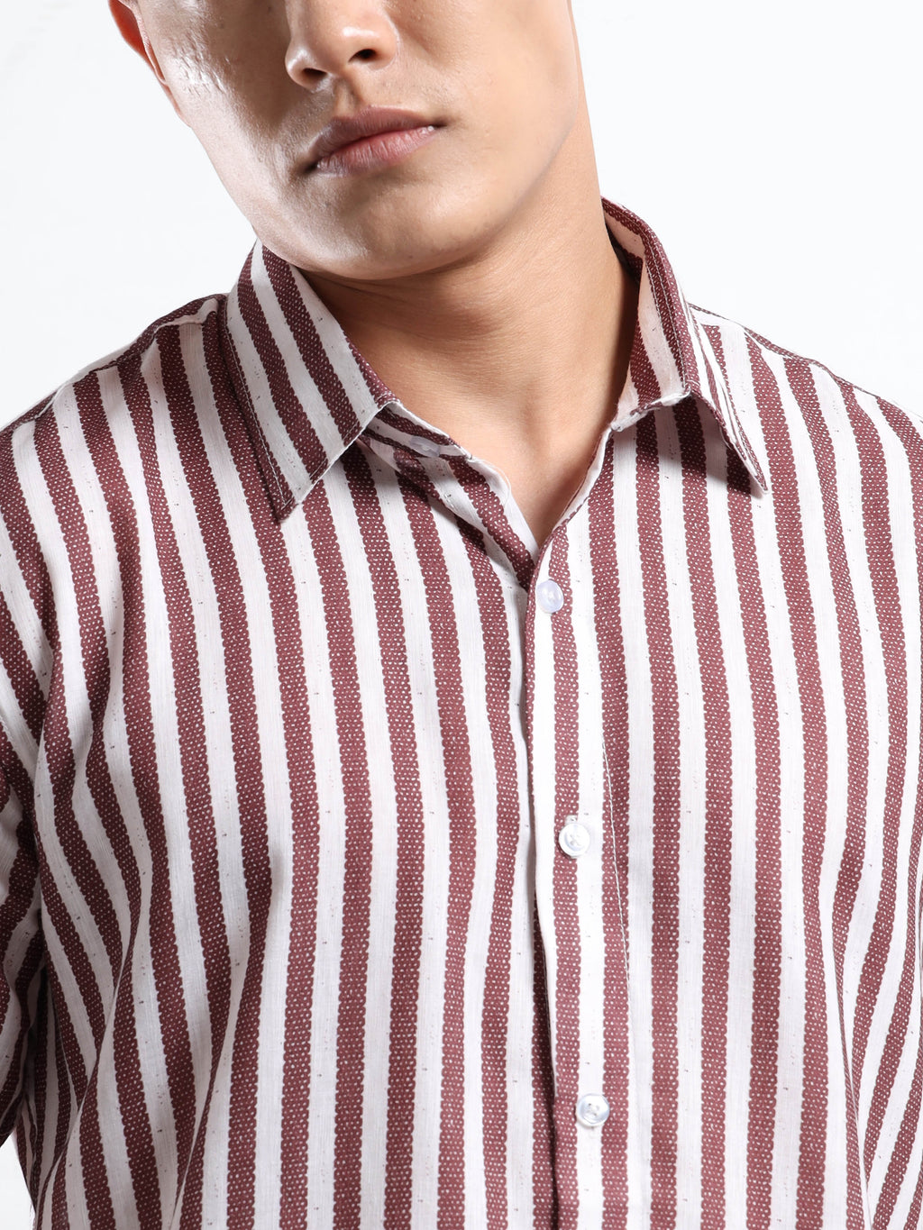 Men's White and Maroon Stripe Short Sleeve Shirt