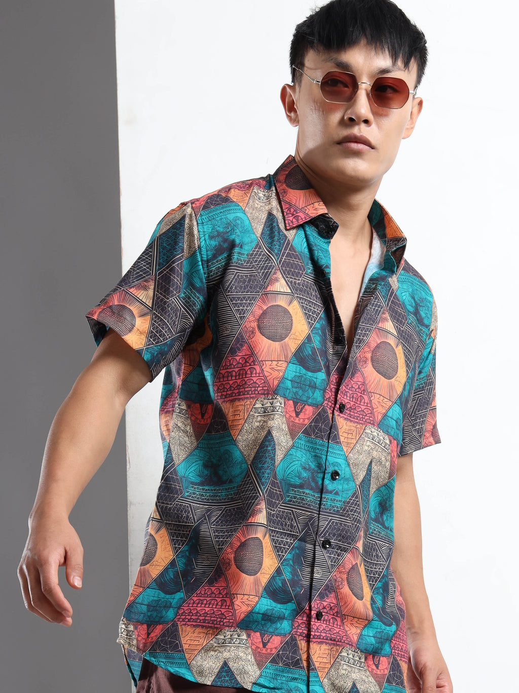 Men's Slim Fit Multi-Colour Geometric Printed Casual Shirt