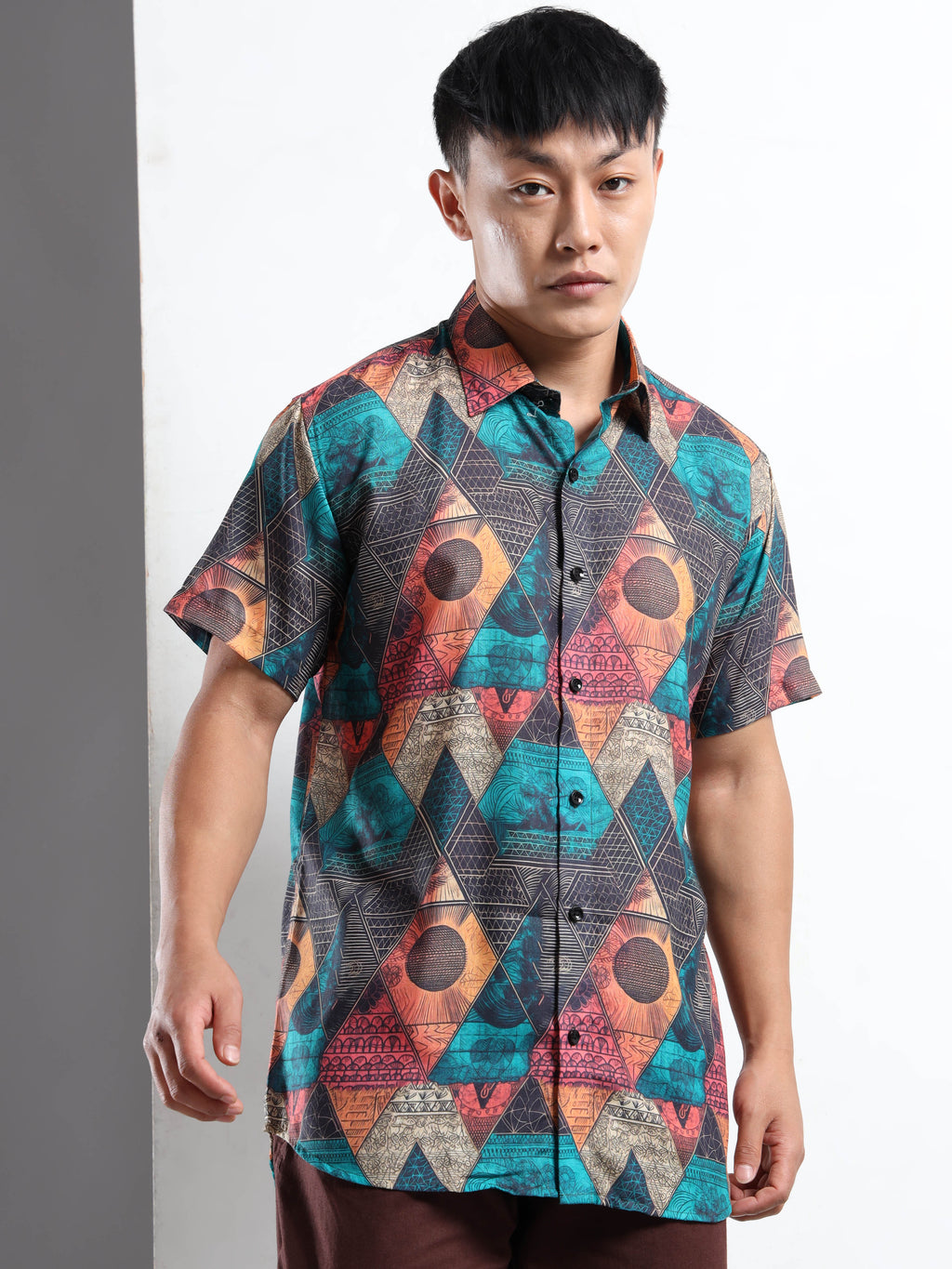 Men's Slim Fit Multi-Colour Geometric Printed Casual Shirt